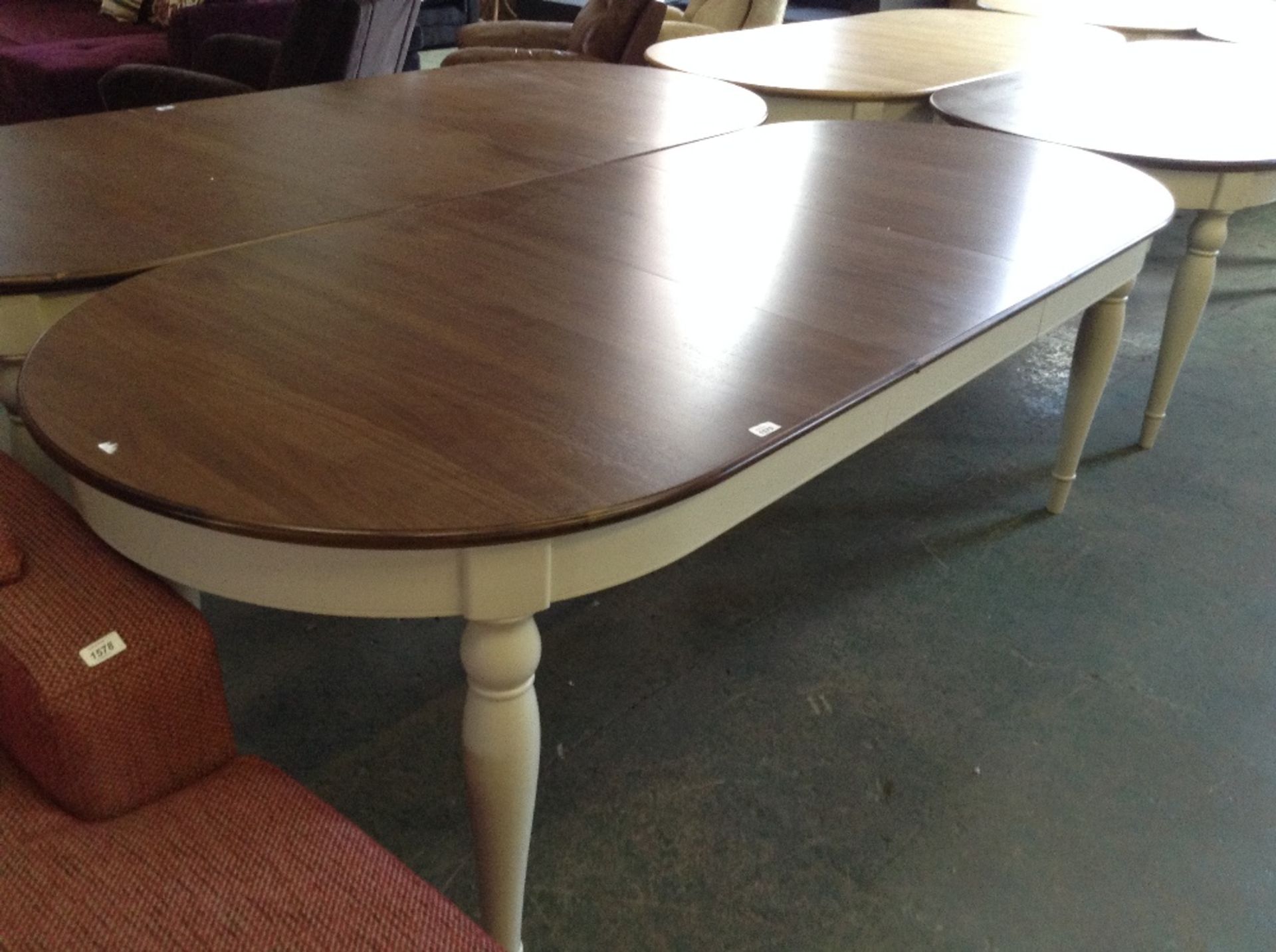 WALNUT AND PAINTED EXTENDING TABLE (return) (4)