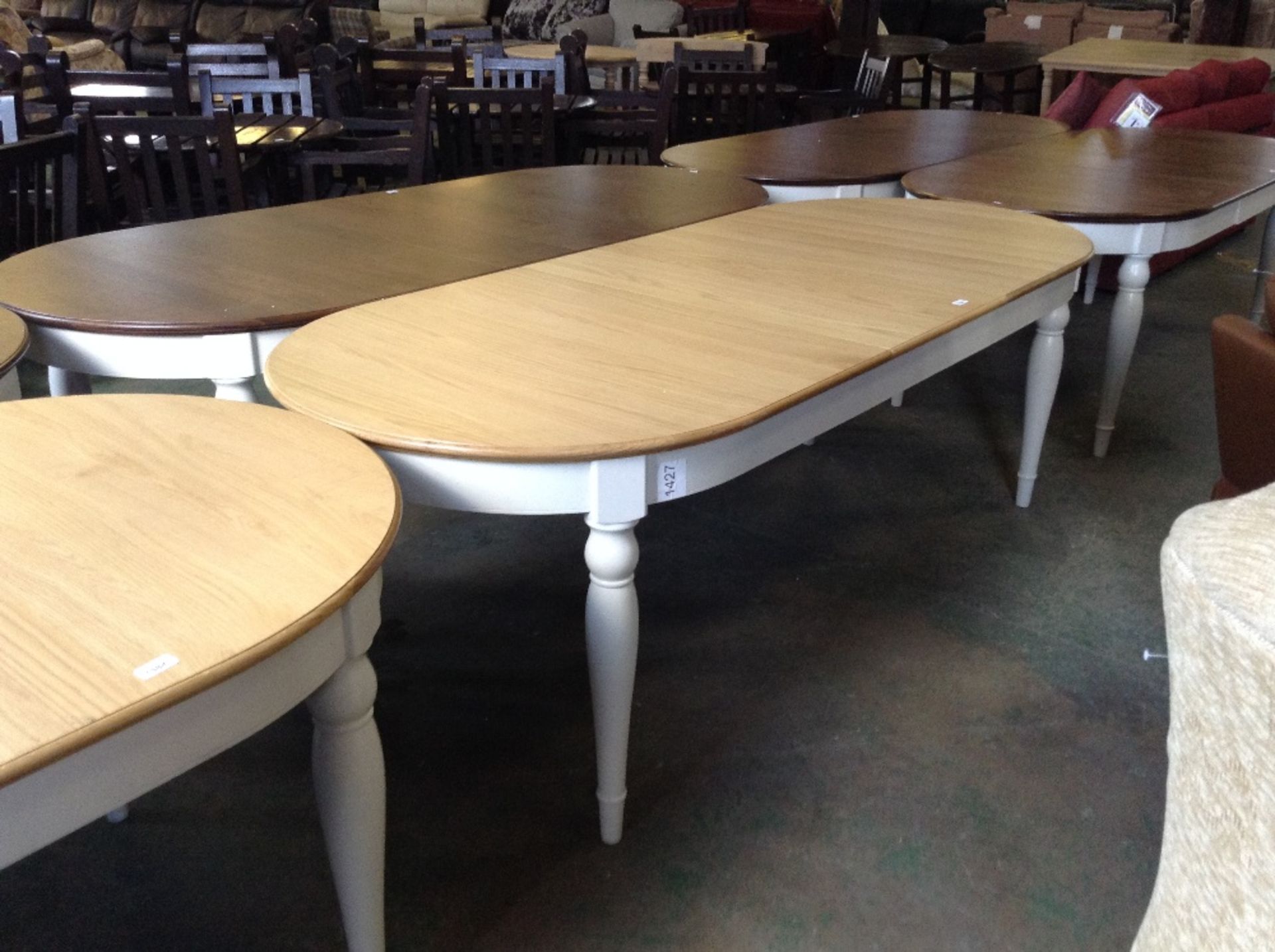 OAK AND PAINTED EXTENDING TABLE (damaged top) (ret