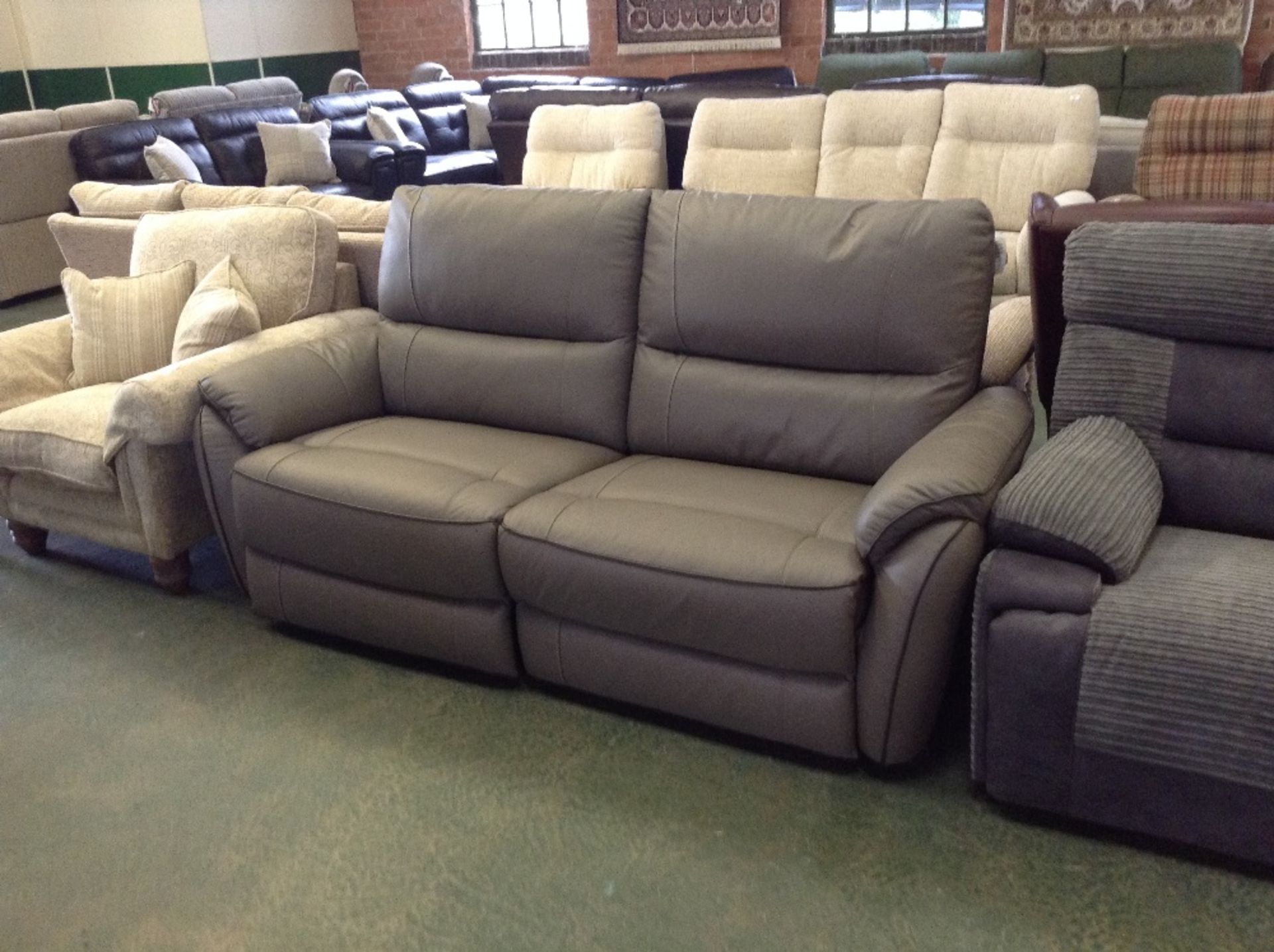 GREY LEATHER WITH BROWN BEADING ELECTRIC RECLINING