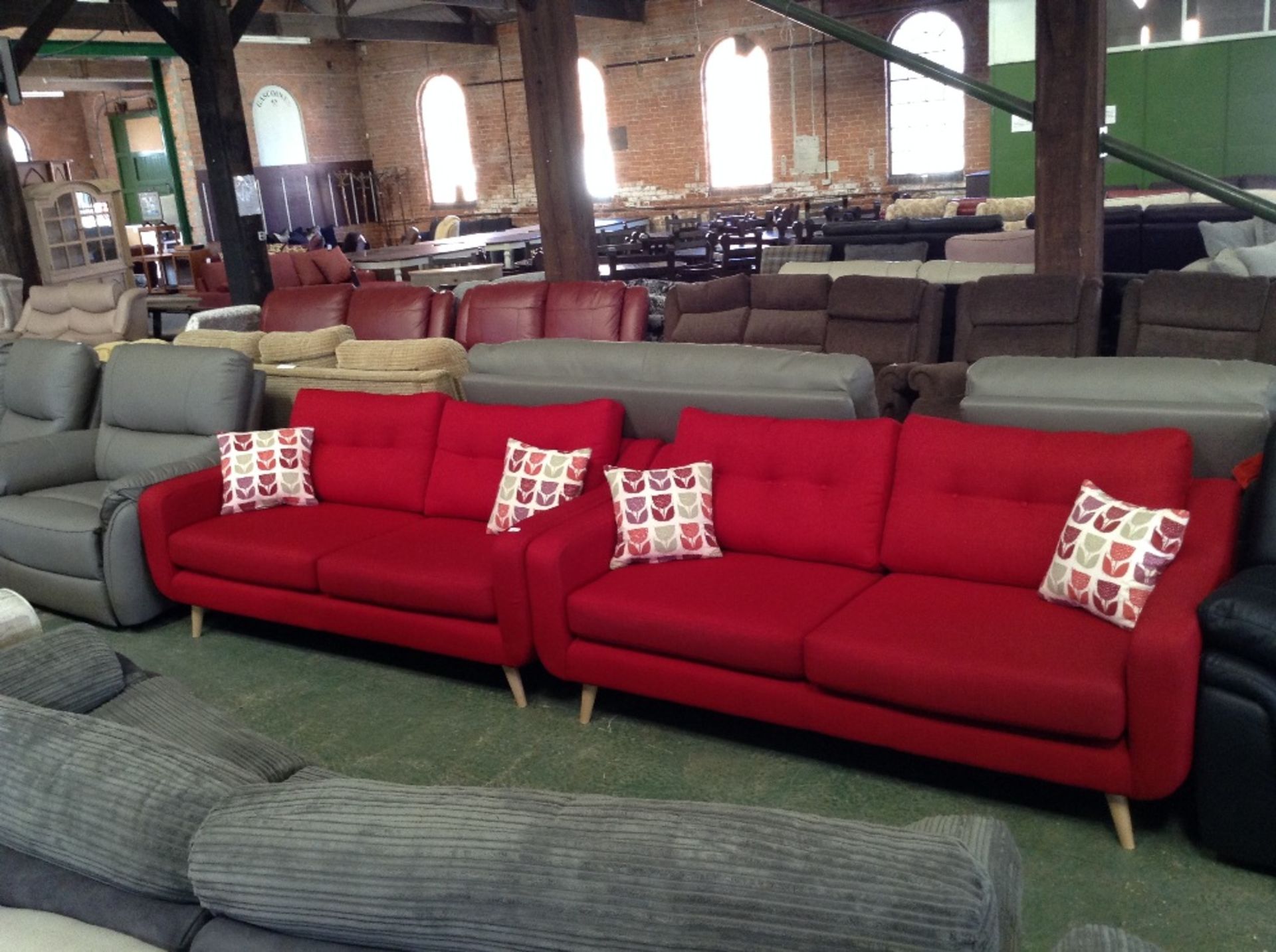 2 x RED 3 SEATER SOFAS