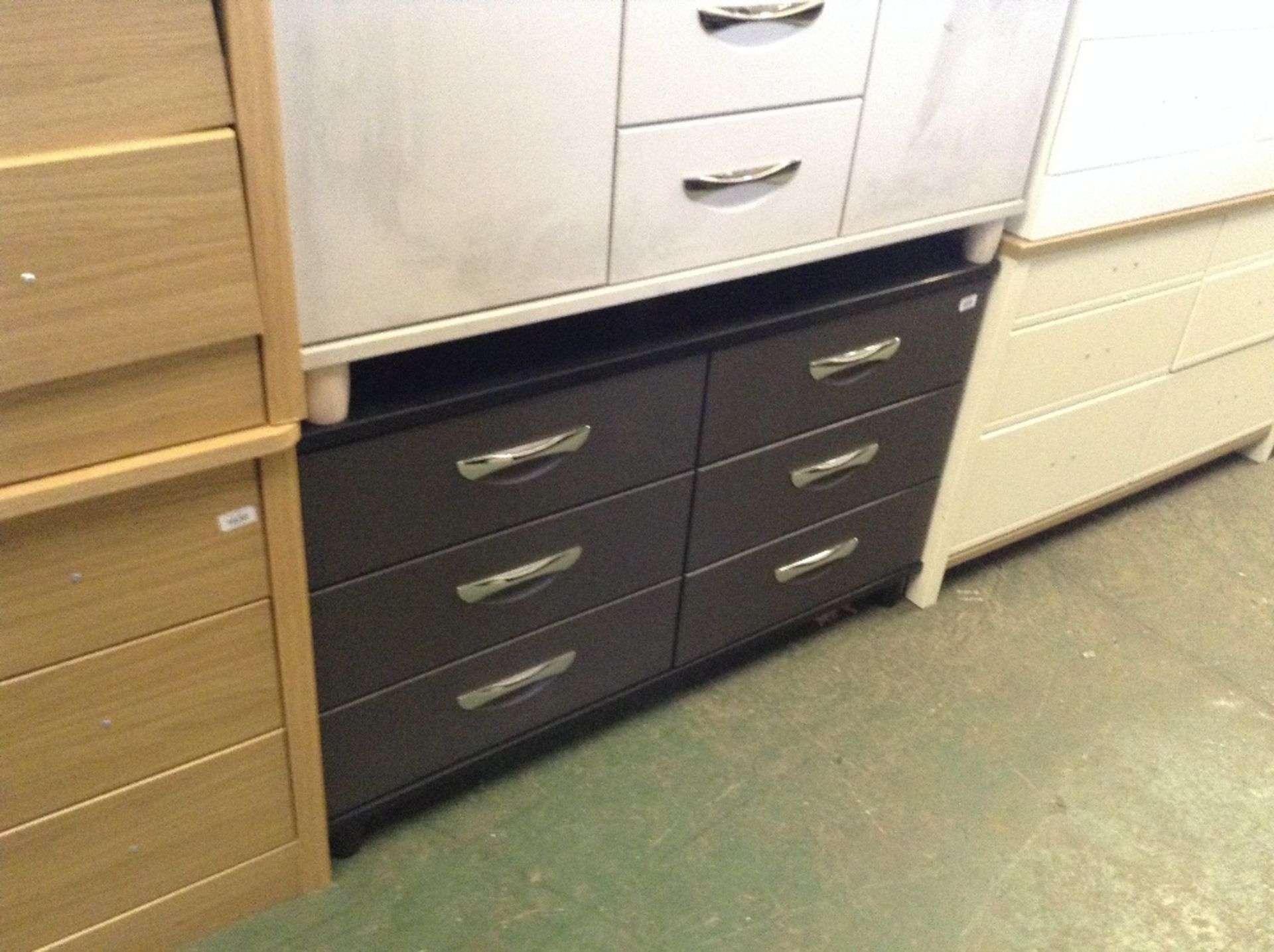 GREY AND BLACK 6 DRAWER CHEST (return)