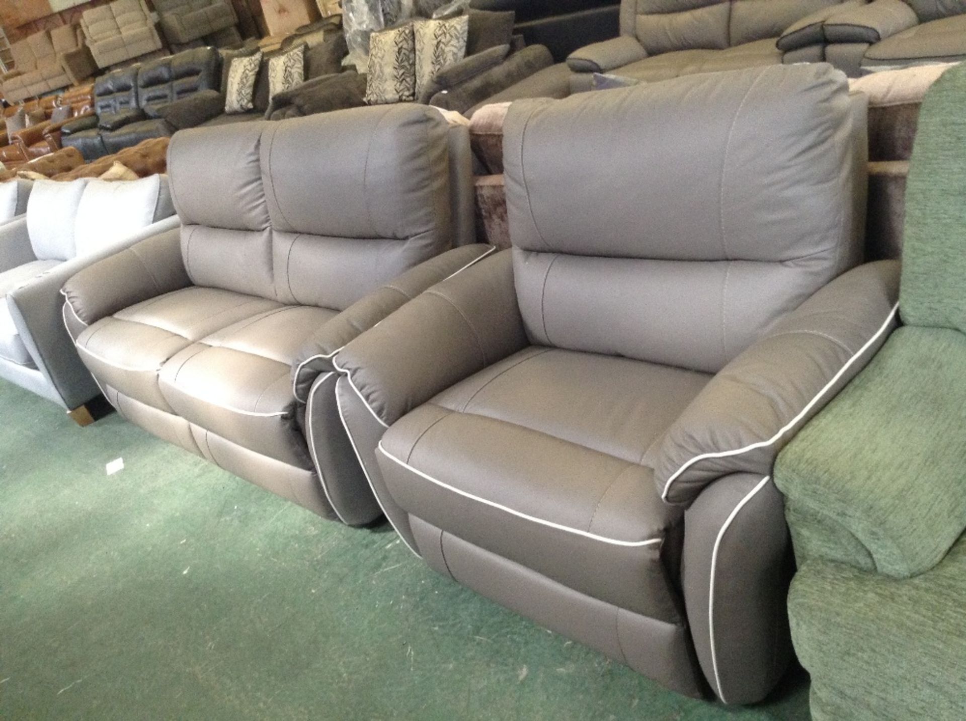 GREY LEATHER WITH WHITE BEADING 3 SEATER SOFA, MAN