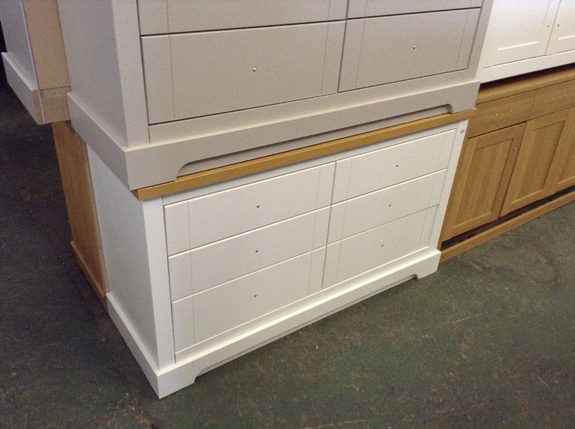 WHITE AND OAK 6 DRAWER CHEST (return)