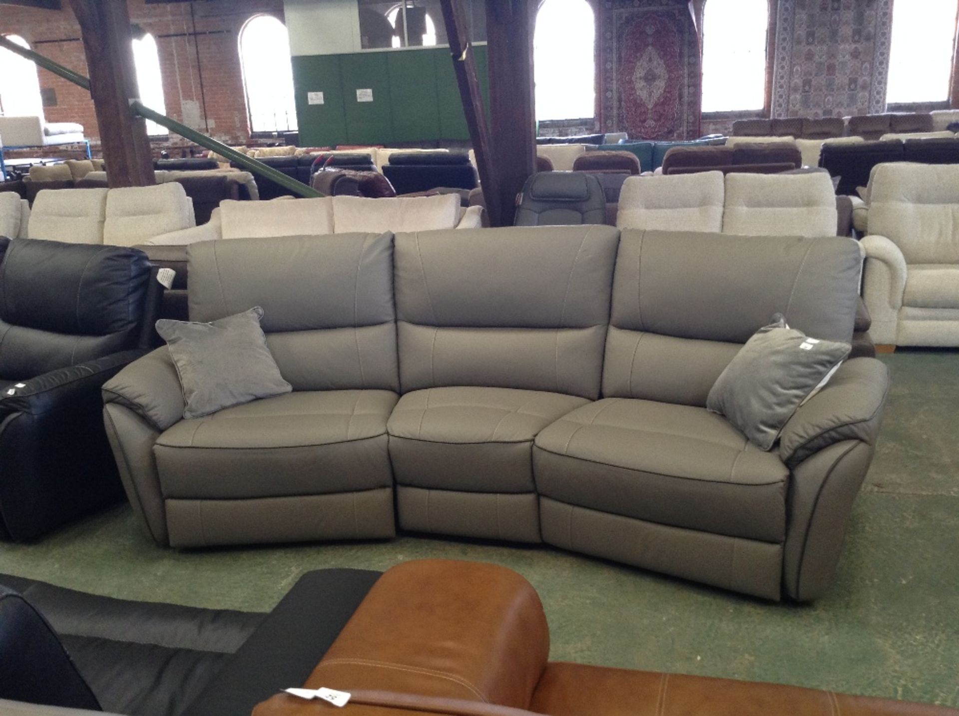 GREY LEATHER WITH BROWN BEADING ELECTRIC RECLINING