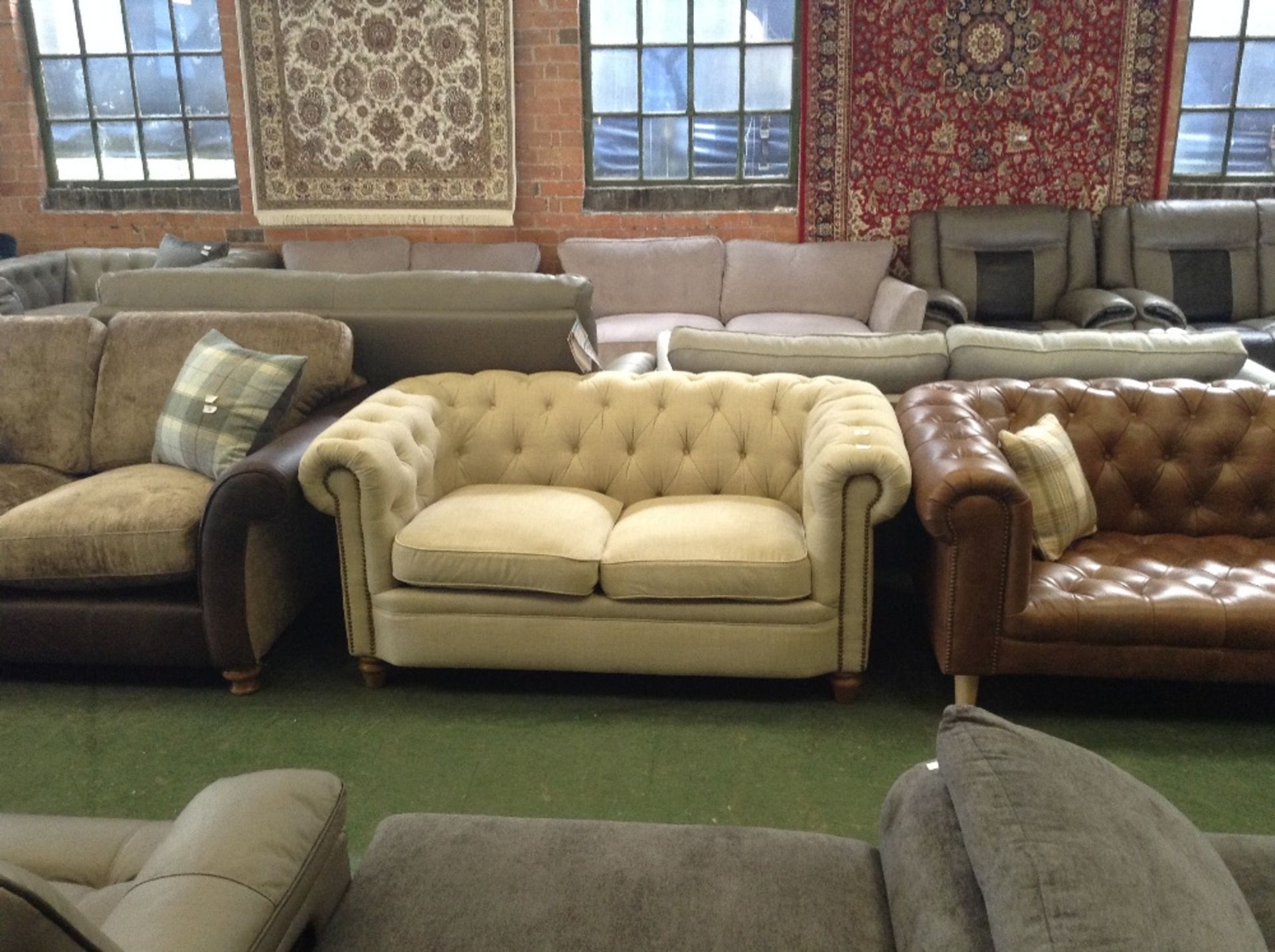 NATURAL BUTTON BACK CHESTERFIELD 2 SEATER SOFA (13