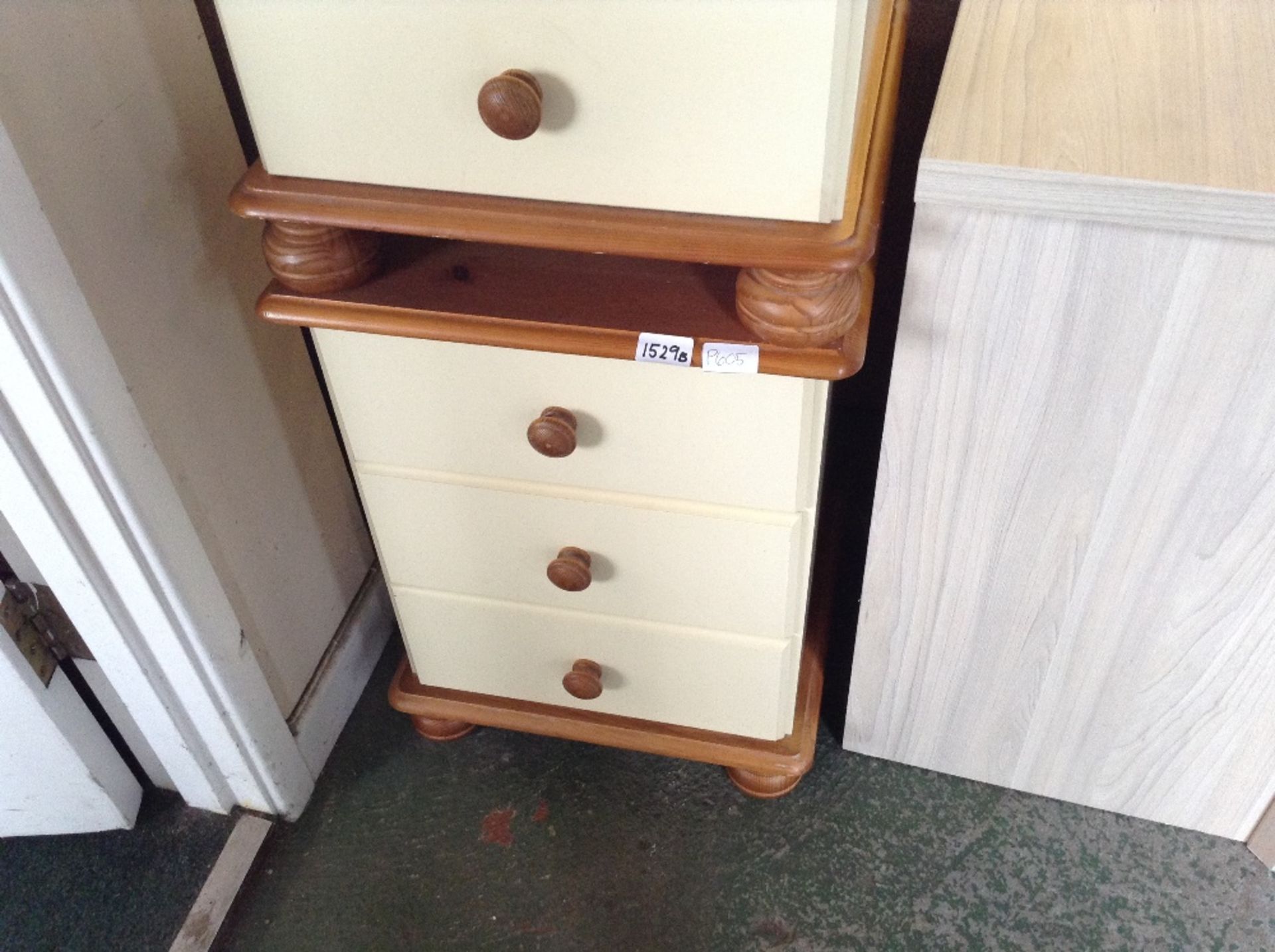 IVORY AND PINE 3 DRAWER BEDSIDE