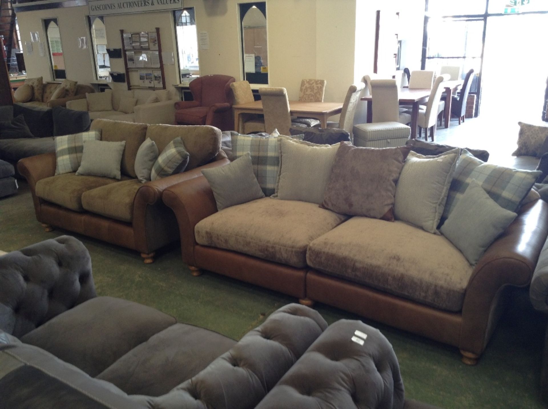 BROWN HALF HIDE SPLIT 3 SEATER SOFA AND 2 SEATER S