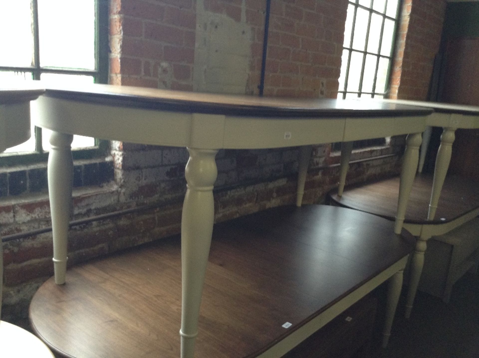 WALNUT AND PAINTED EXTENDING TABLE (return)