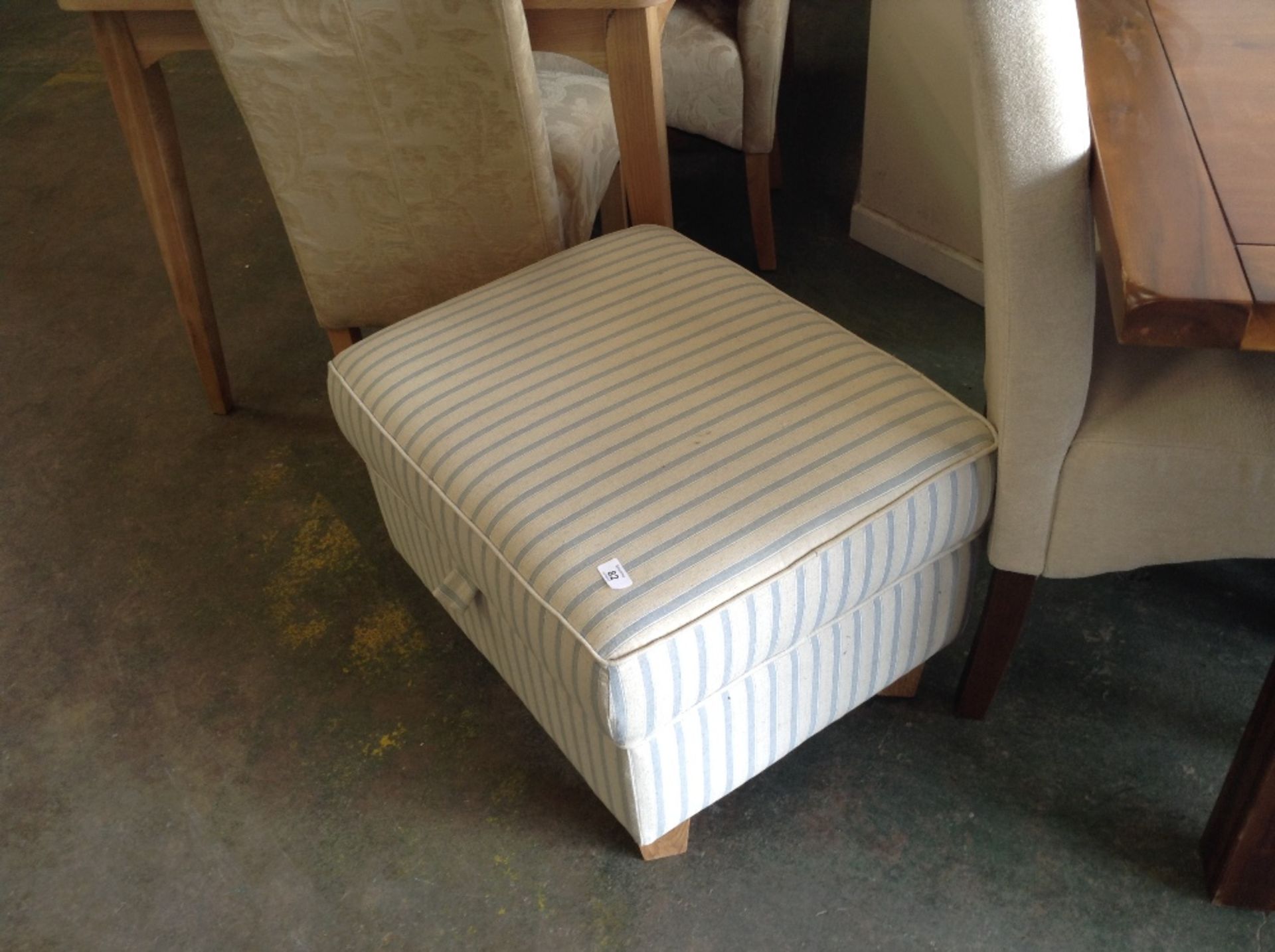 BLUE AND NATURAL STRIPED STORAGE FOOTSTOOL