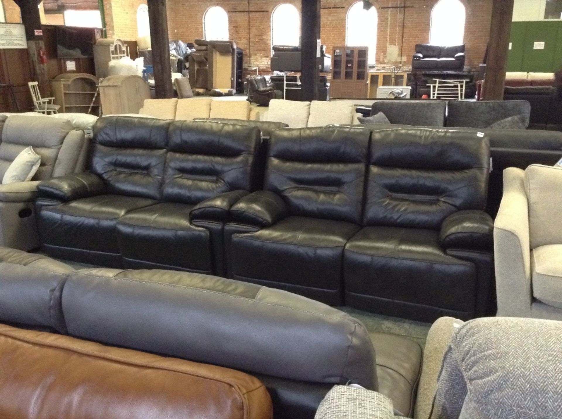 2 x BLACK LEATHER MANUAL RECLINING 2 SEATER SOFAS