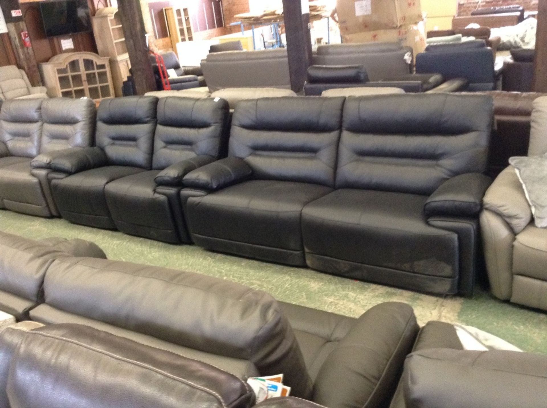 BLACK LEATHER ELECTRIC RECLINING 3 SEATER SOFA AND