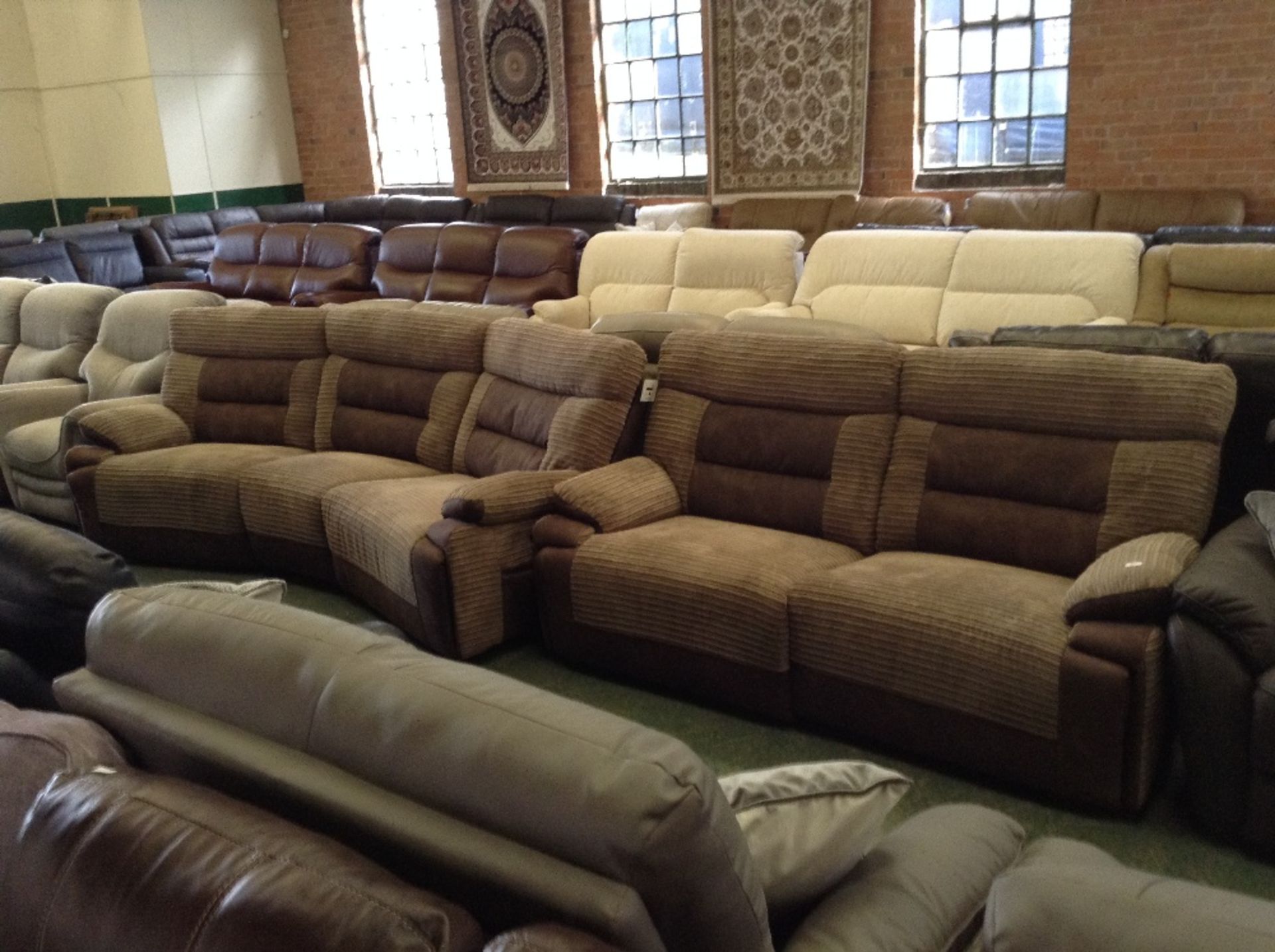 NUTMEG AND BROWN CORD ELECTRIC RECLINING 4 SEATER