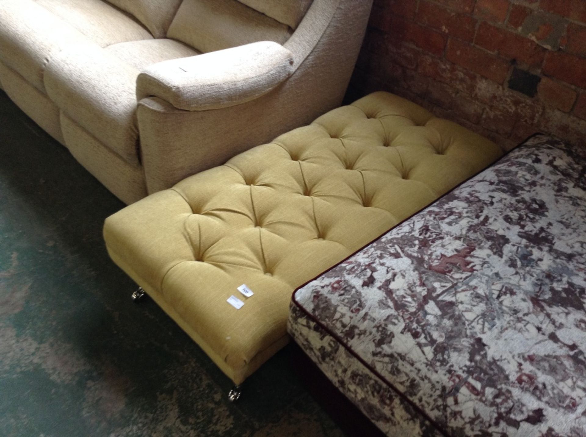 YELLOW BUTTONED LARGE FOOTSTOOL