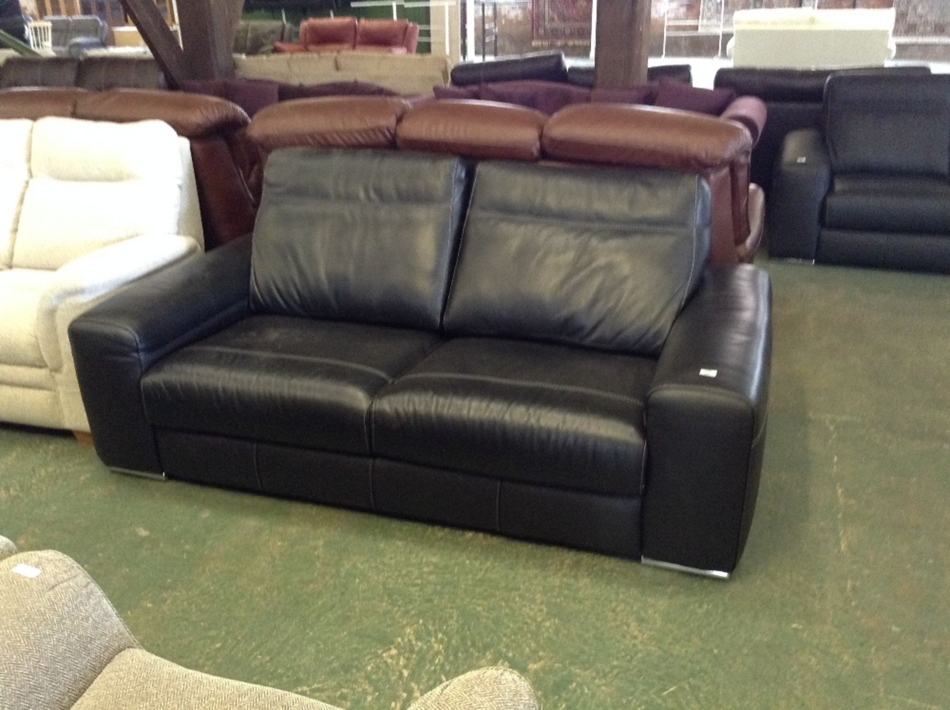 BLACK LEATHER WITH WHITE STITCH 2 SEATER SOFA