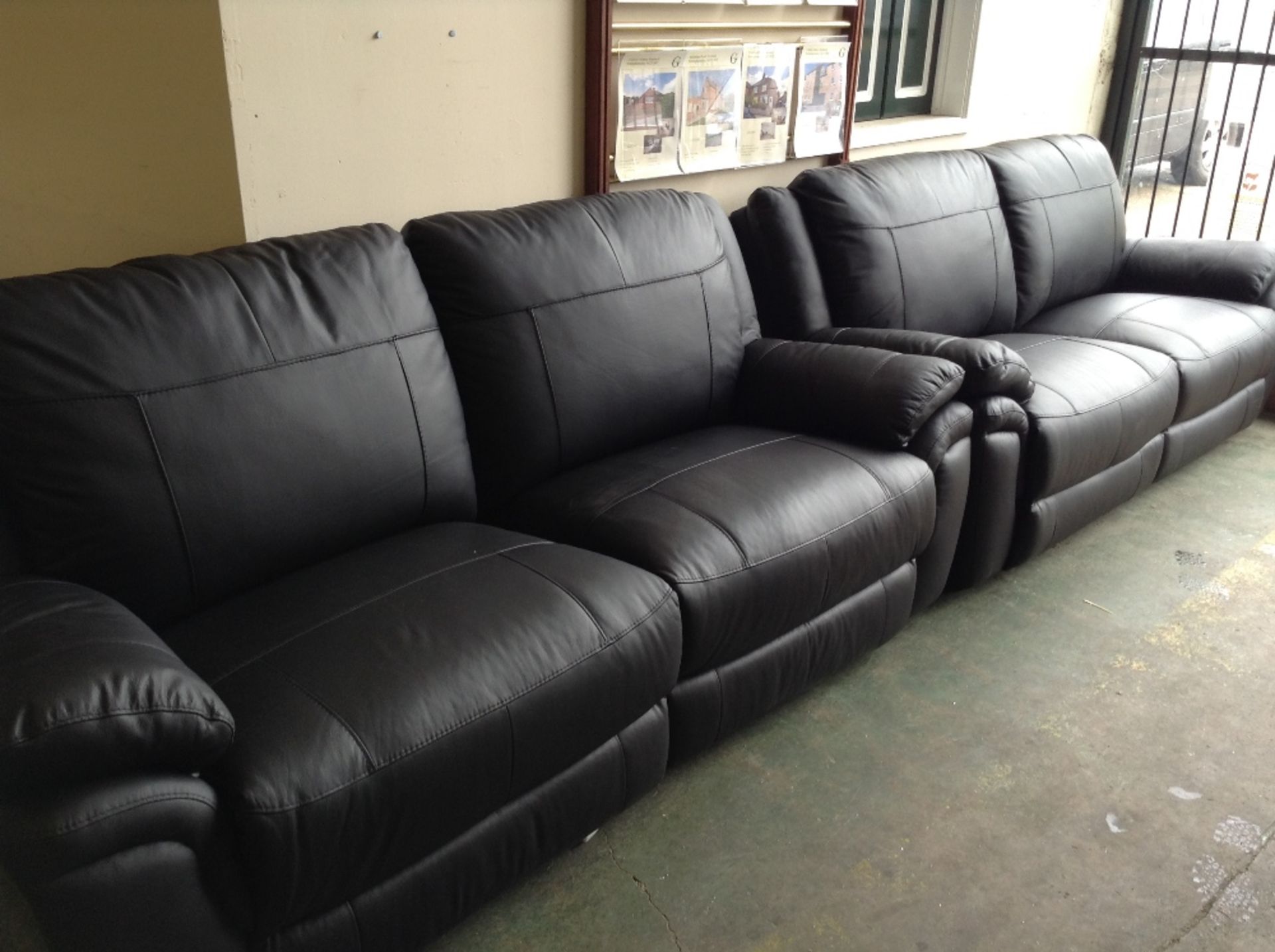 BLACK LEATHER MANUAL RECLINING 3 SEATER SOFA AND F