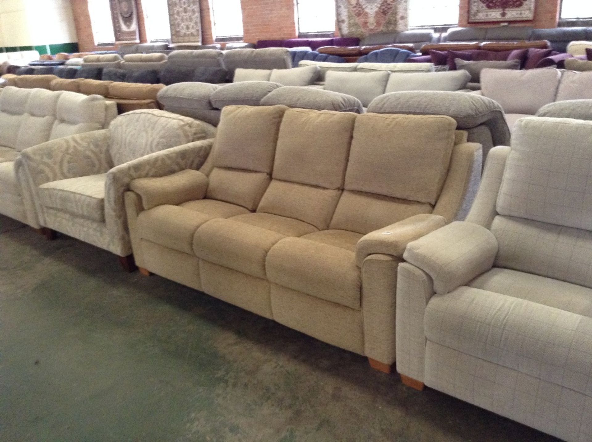 GOLDEN FABRIC HIGH BACK 3 SEATER SOFA (TR000948 WO