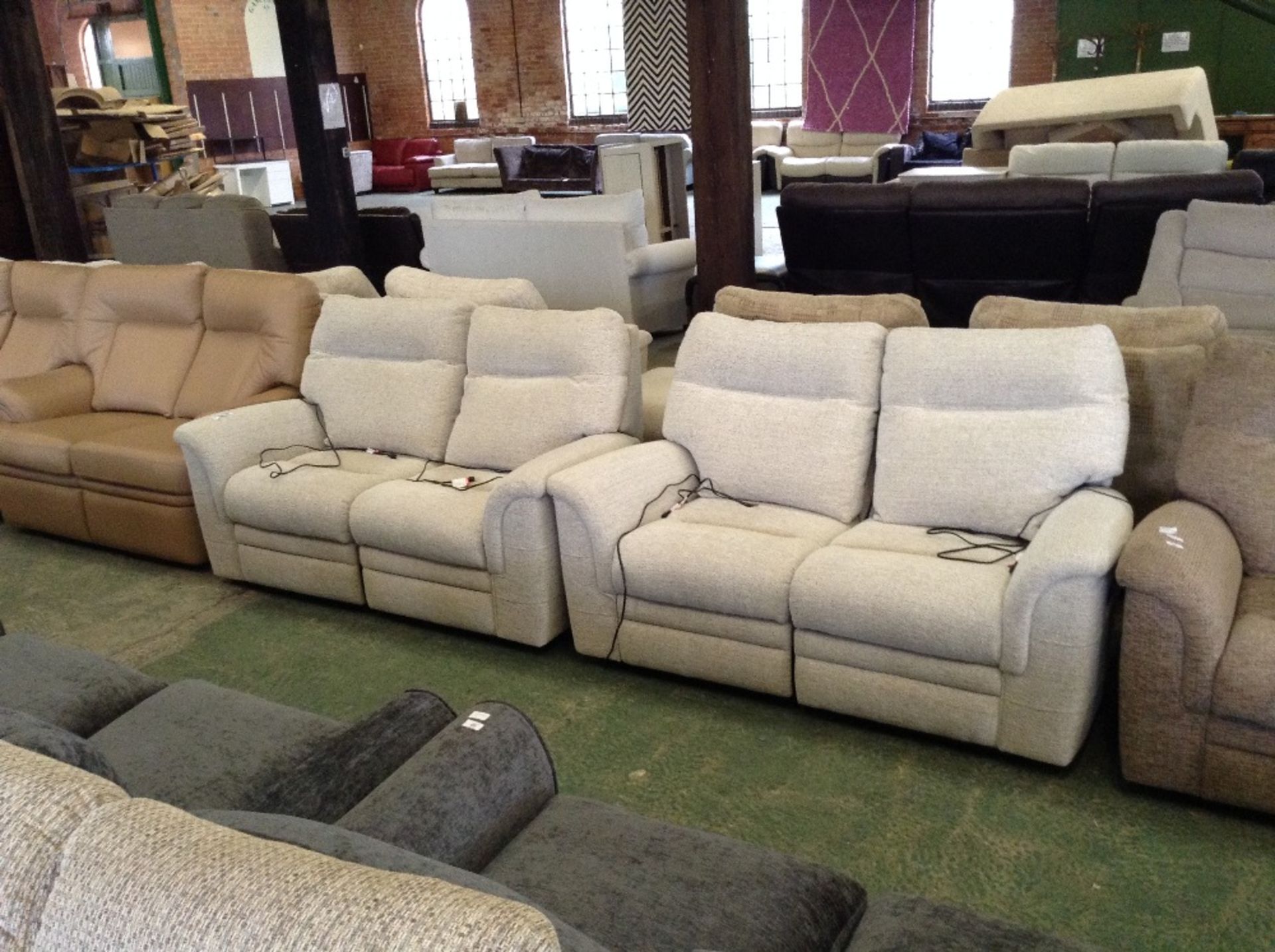 2 x NATURAL PATTERNED ELECTRIC RECLINING 2 SEATER