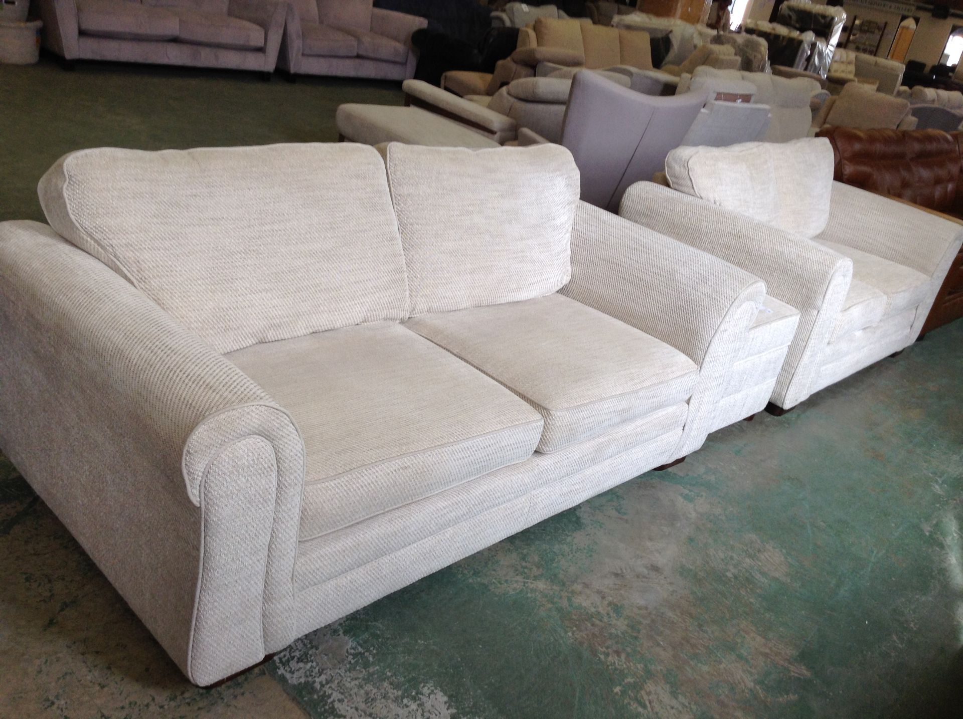 BISCUIT 3 SEATER SOFA AND 2 SEATER SOFA AND STORAGE FOOTSTOOL (5089-5091)