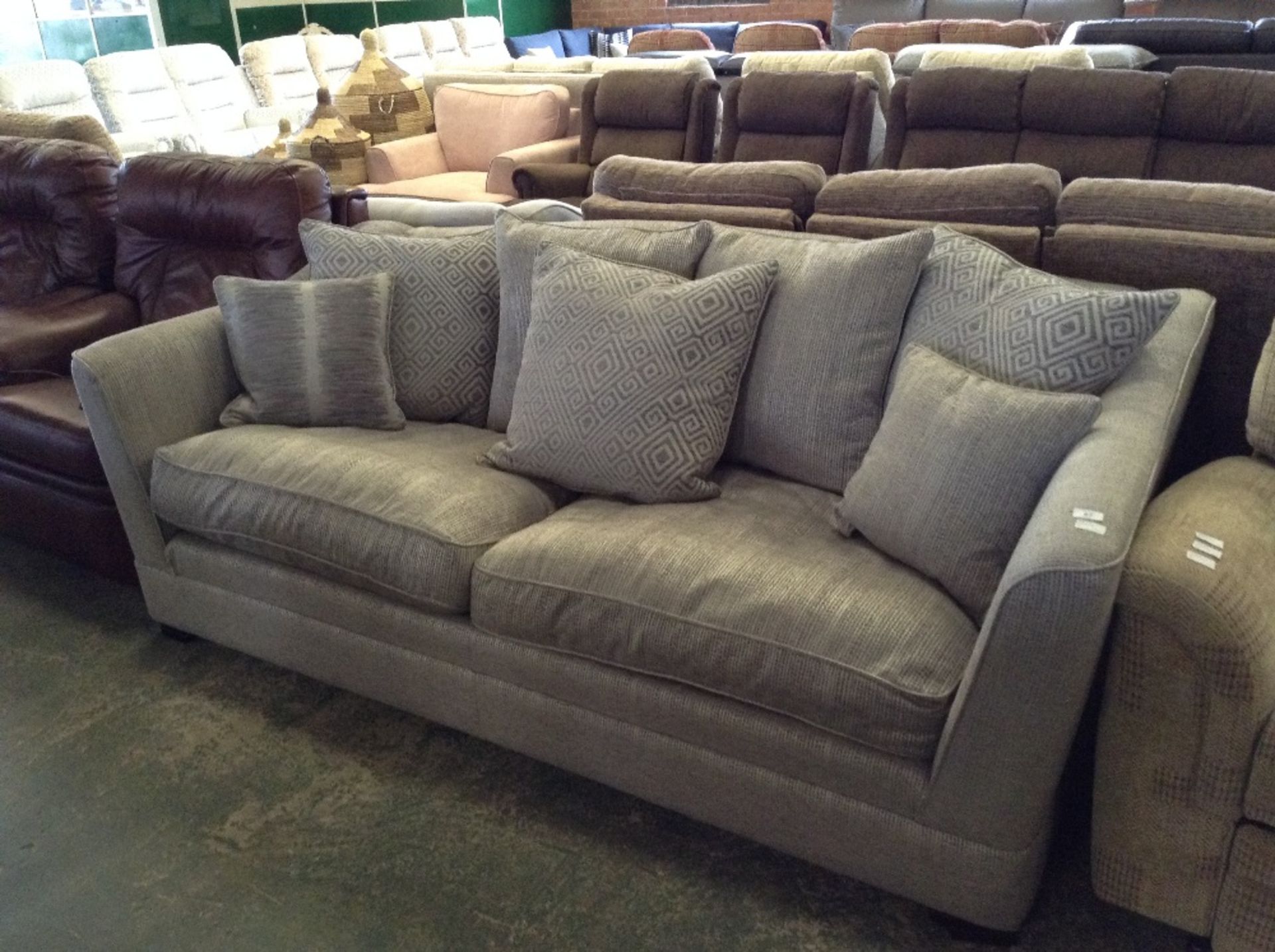 SILVER PATTERNED GRAND 3 SEATER SOFA (slight hole