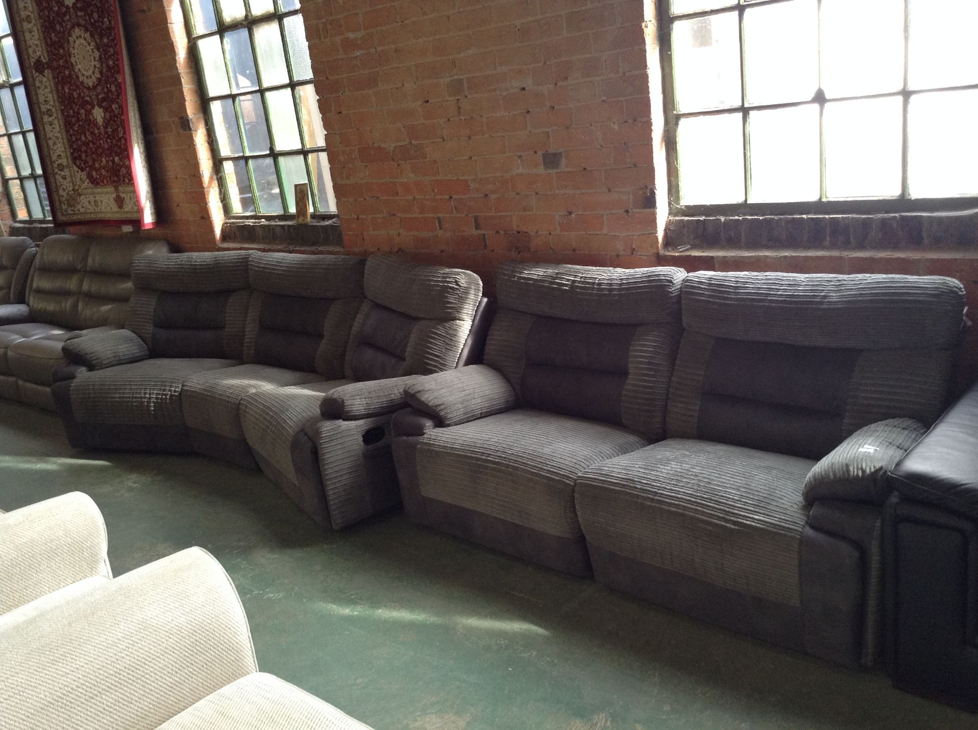 ENDURANCE GREY FABRIC MANUAL RECLINING 4 SEATER WEDGE AND 3 SEATER SOFA (20518-20519)