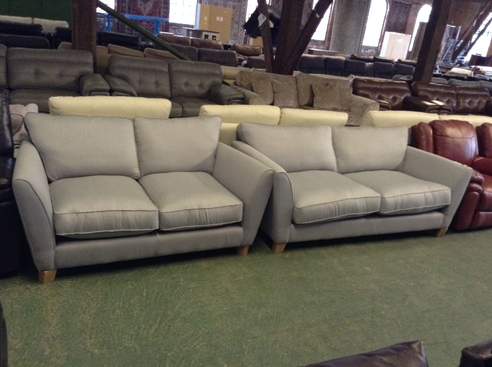 SKY BLUE 3 SEATER SOFA AND 2 SEATER SOFA (2)