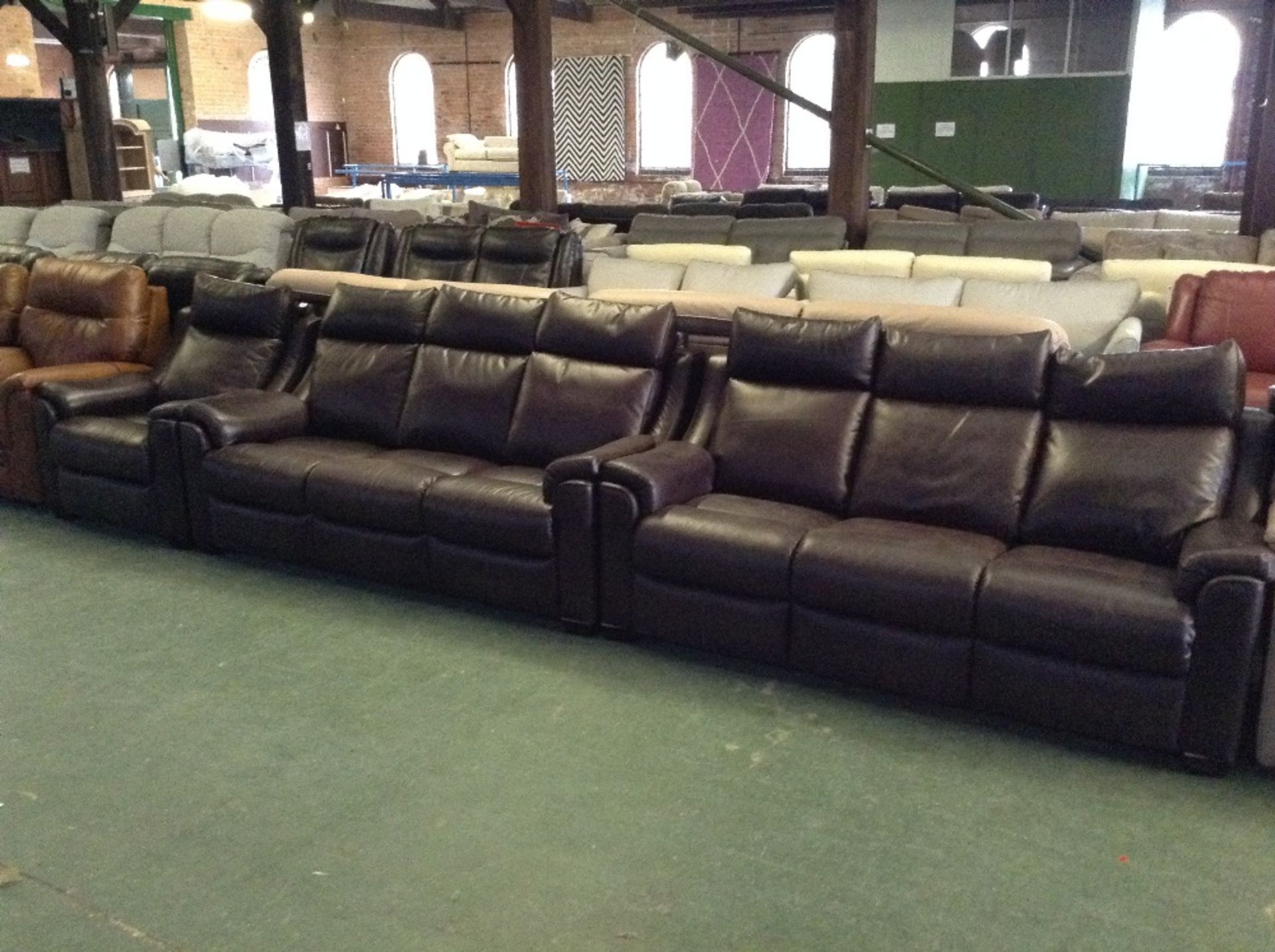 2 x BROWN LEATHER 3 SEATER SOFAS AND CHAIR (broken back foot) (TR000988 WO0227494 WO0227508 WO016636