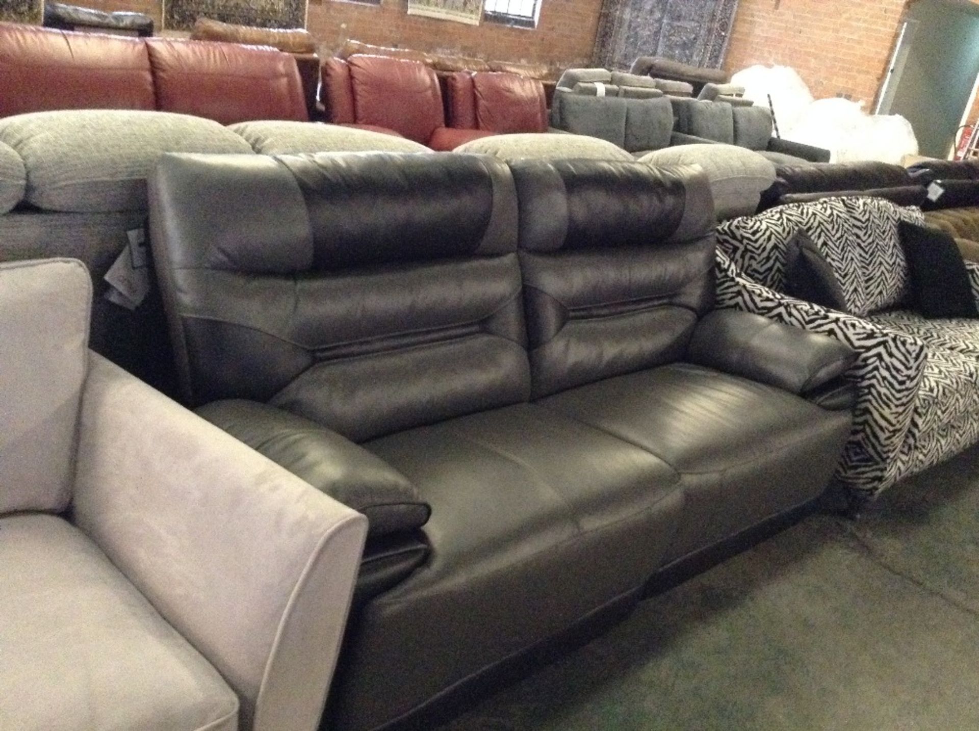 GREY AND BLACK LEATHER MANUAL RECLINING 3 SEATER S