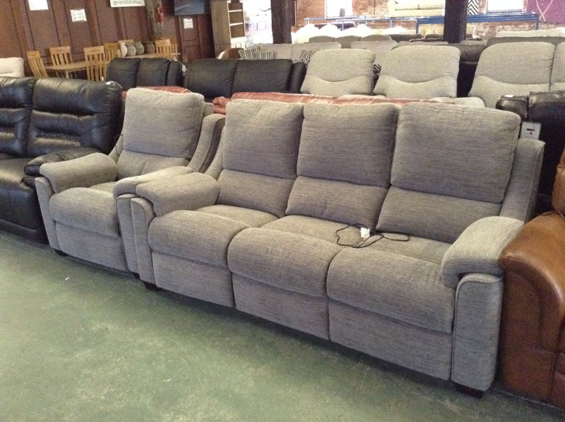 GREY ELECTRIC RECLINING 3 SEATER SOFA AND CHAIR (T