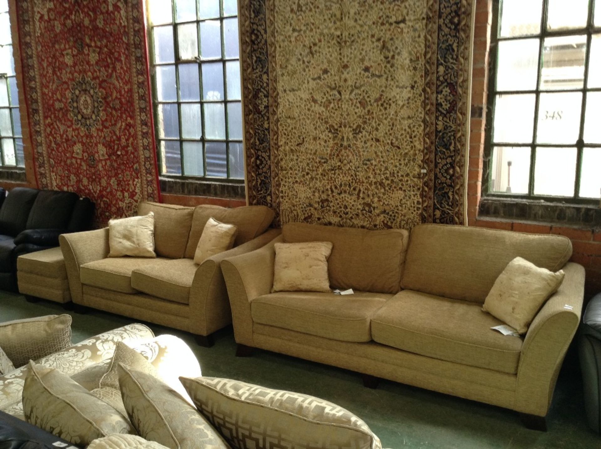 GOLDEN FABRIC 3 SEATER SOFA, 2 SEATER SOFA AND LAR