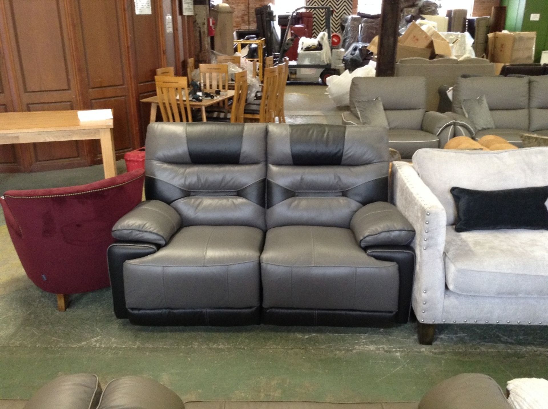 GREY AND BLACK LEATHER ELECTRIC RECLINING 2 SEATER