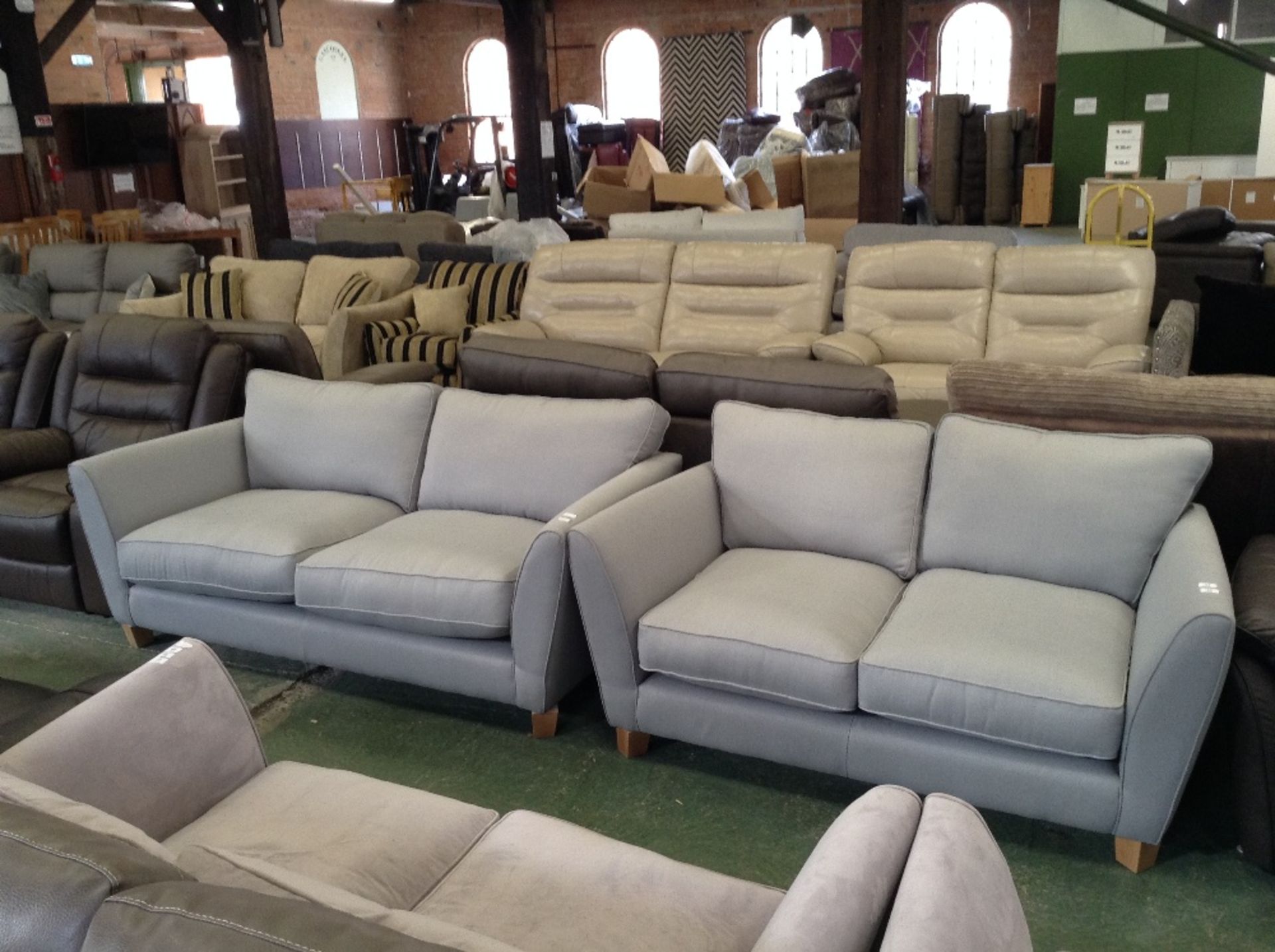 SKY BLUE 3 SEATER SOFA AND 2 SEATER SOFA (2)