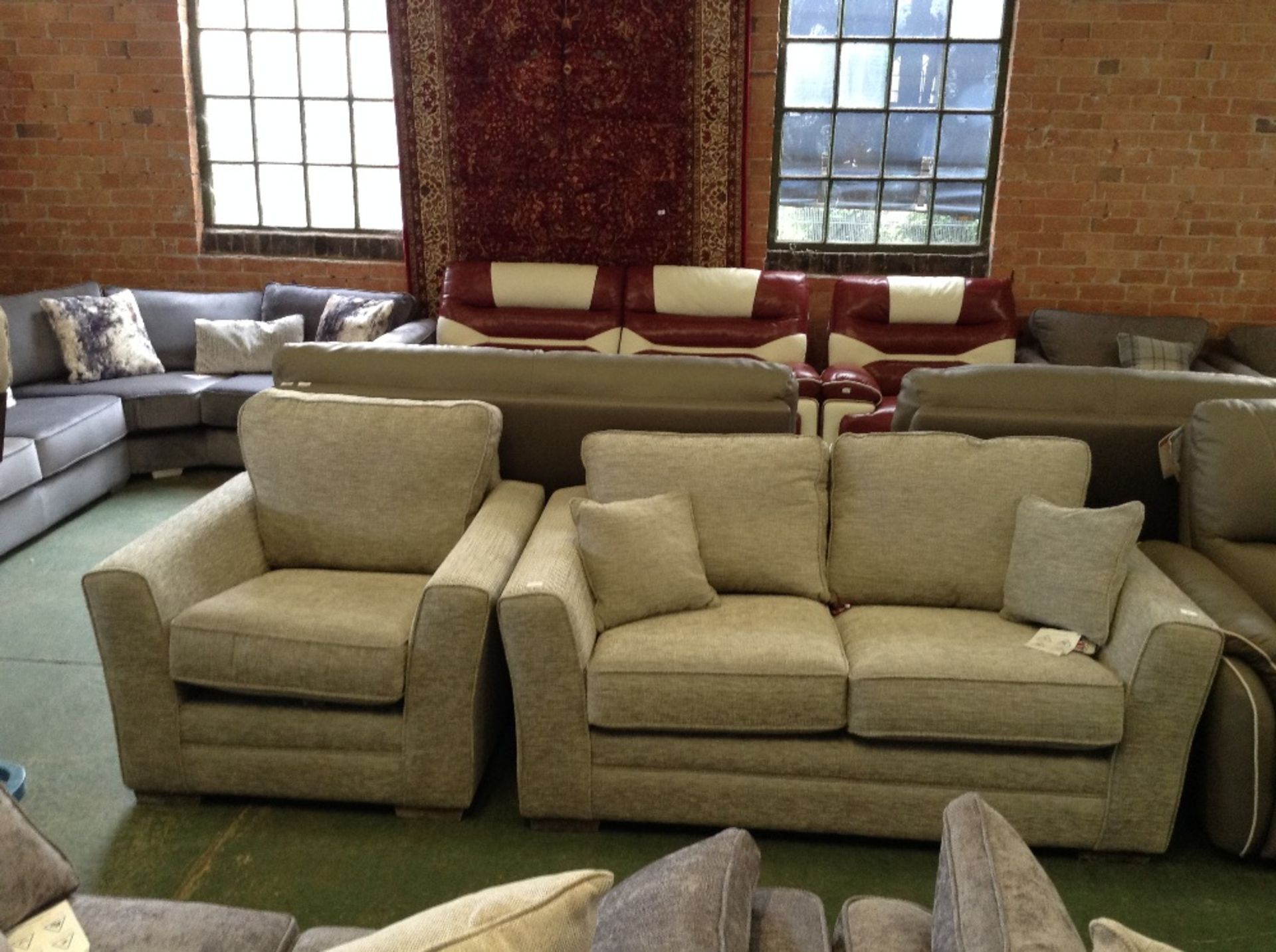 GREY 2 SEATER SOFA AND CHAIR (5125-5126)