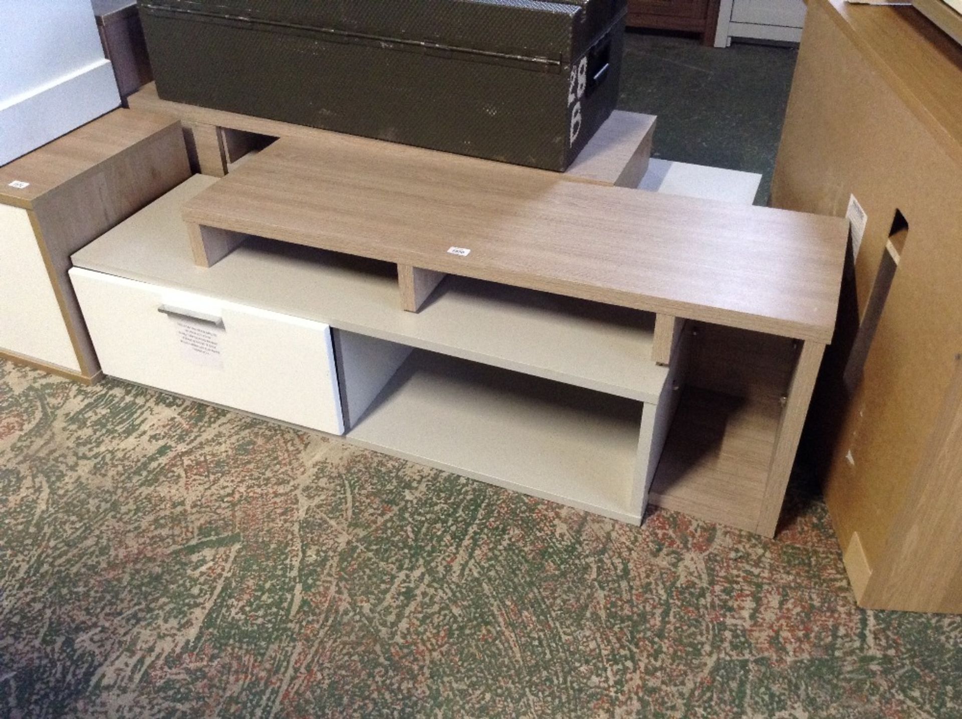 SOFT GREY AND LIGHT OAK TV/MEDIA UNIT (missing fee