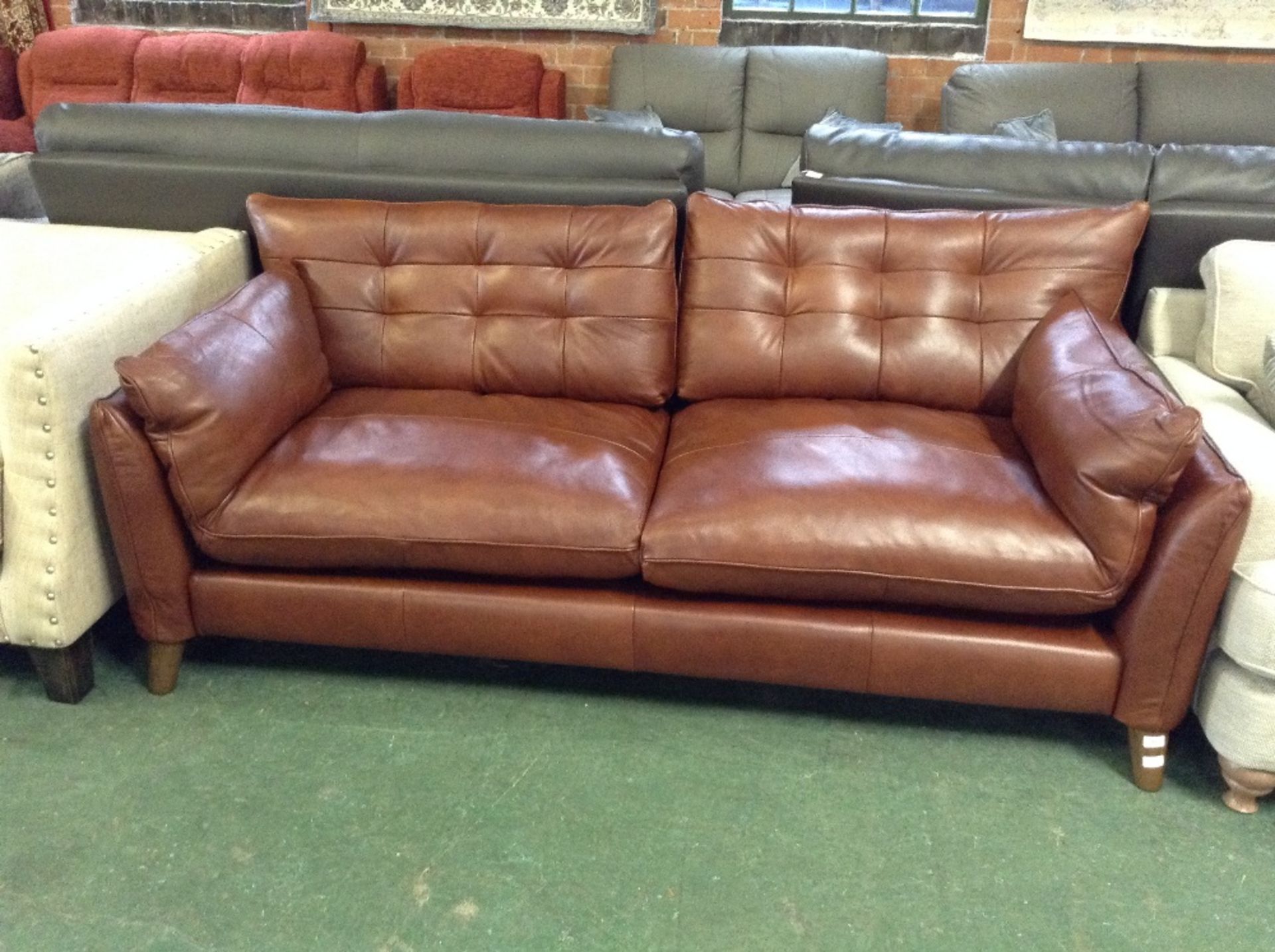 BROWN LEATHER 3 SEATER SOFA (1445)