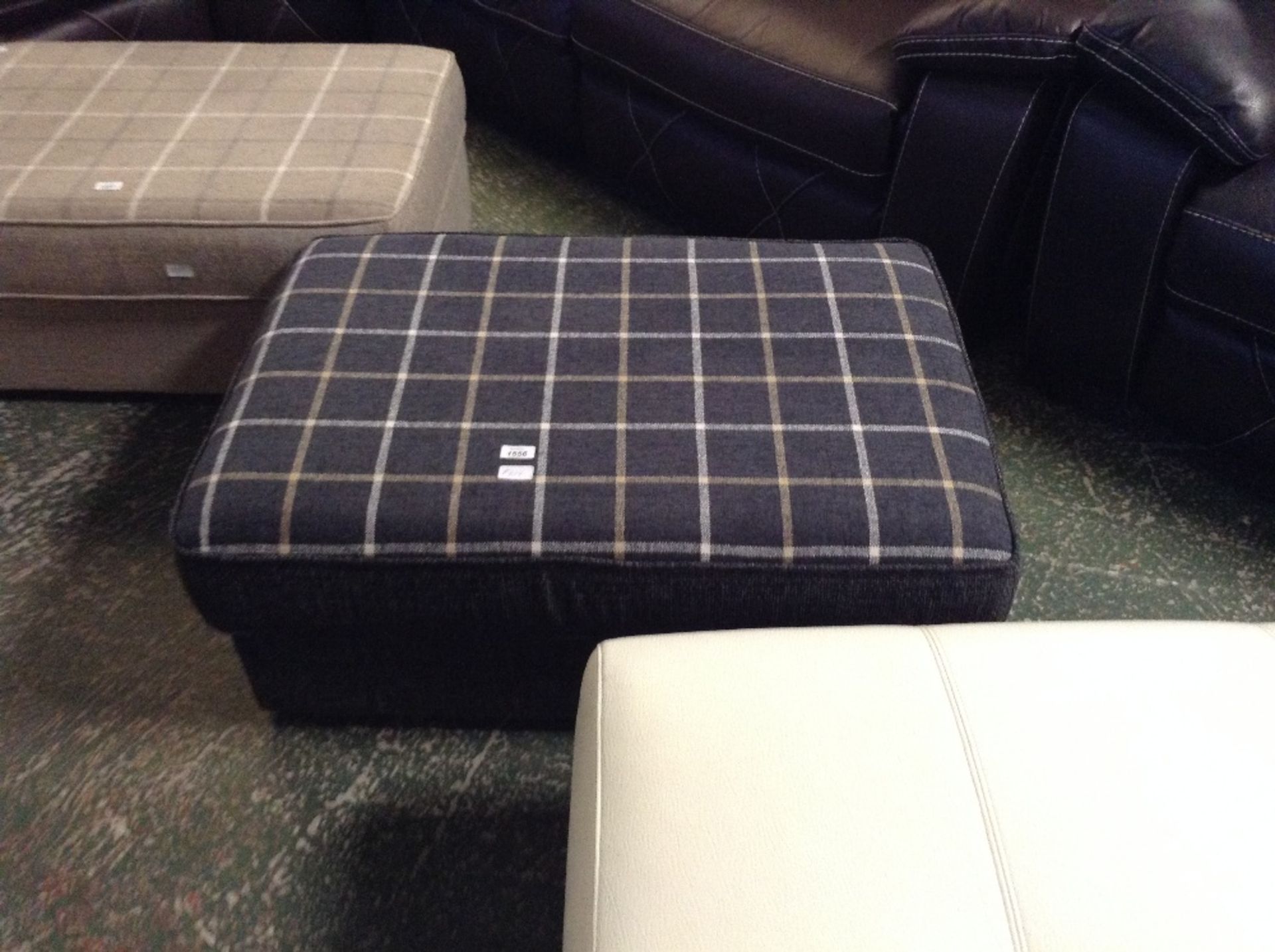 GREY AND GREEN TARTAN FOOTSTOOL