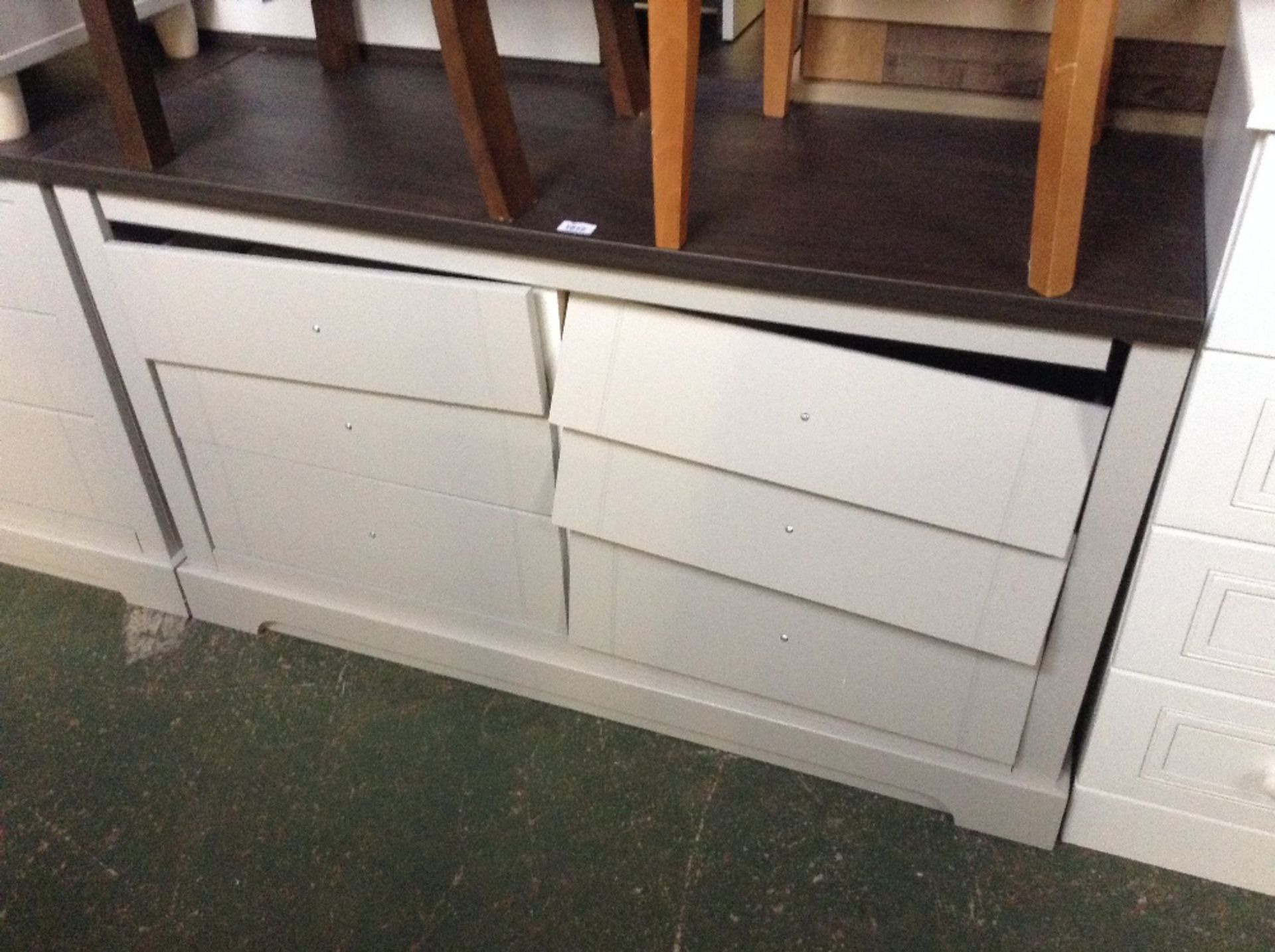 SOFT GREY AND WALNUT 6 DRAWER CHEST (damaged) (ret