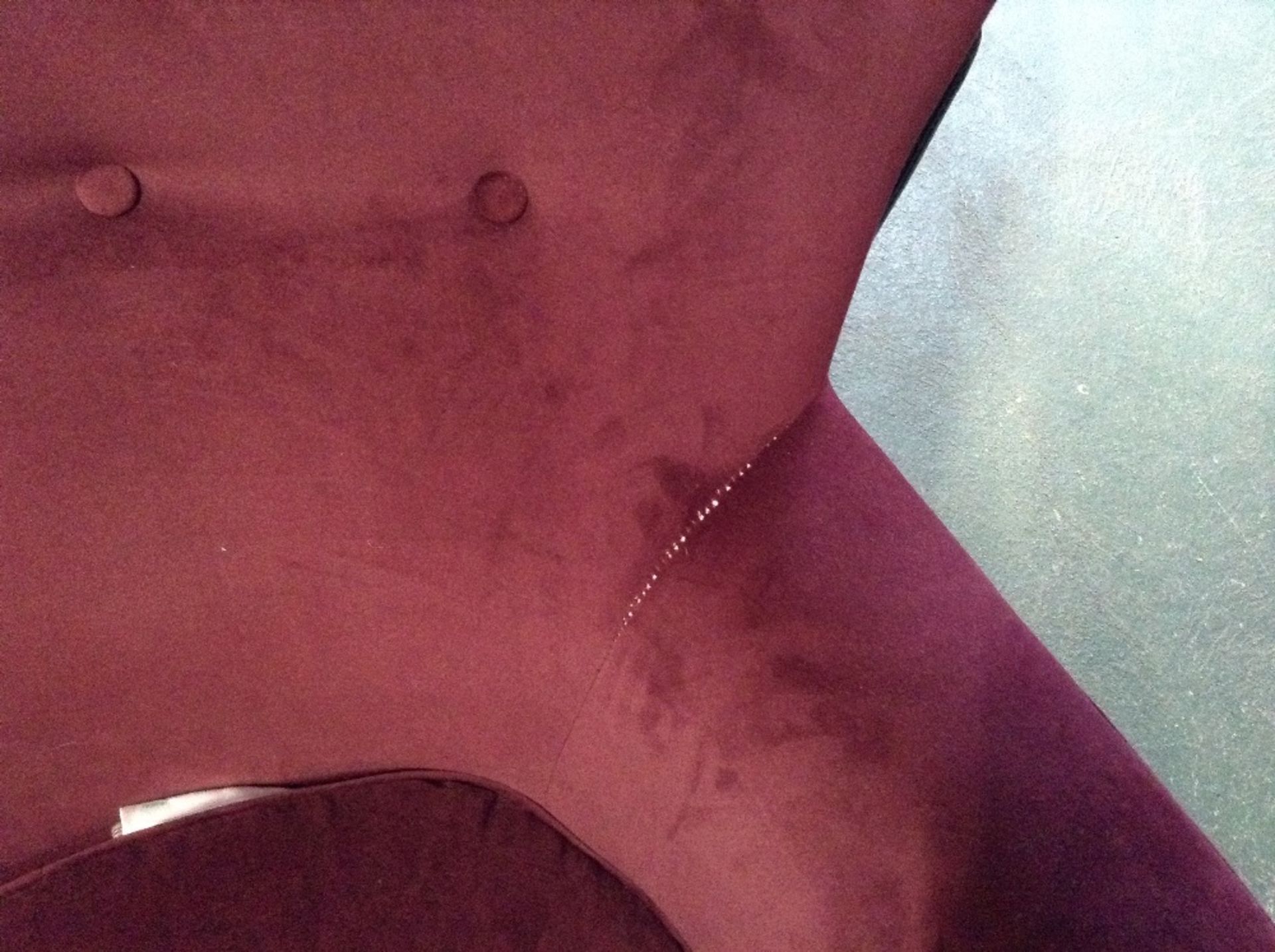 RED FABRIC STUDDED CHAIR (slight stitching problem - Image 2 of 2