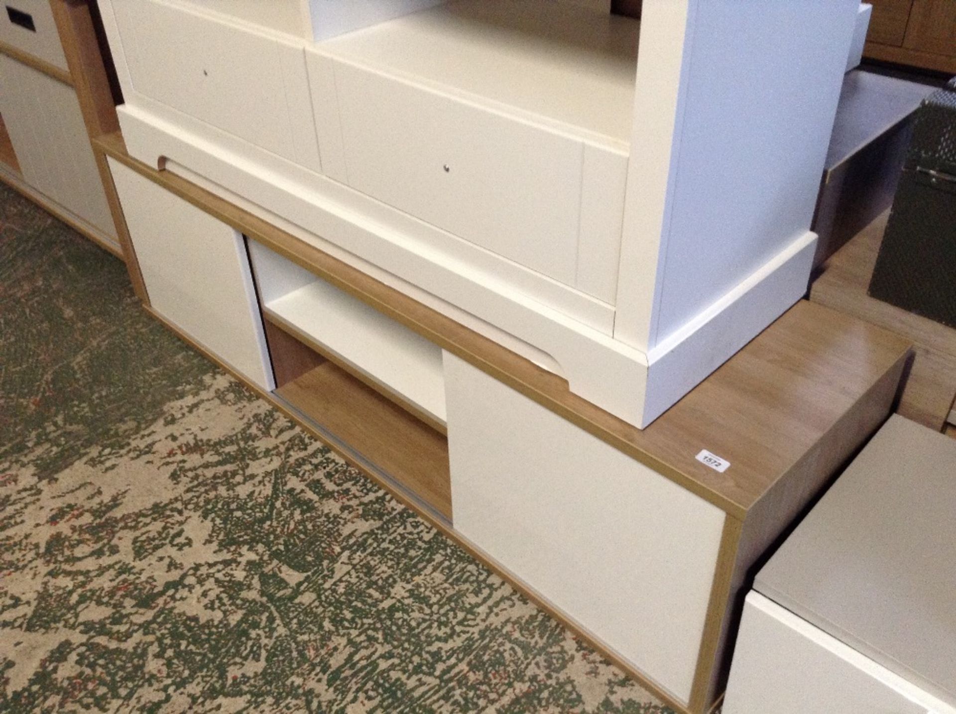 WHITE AND OAK LARGE TV/MEDIA UNIT (return)