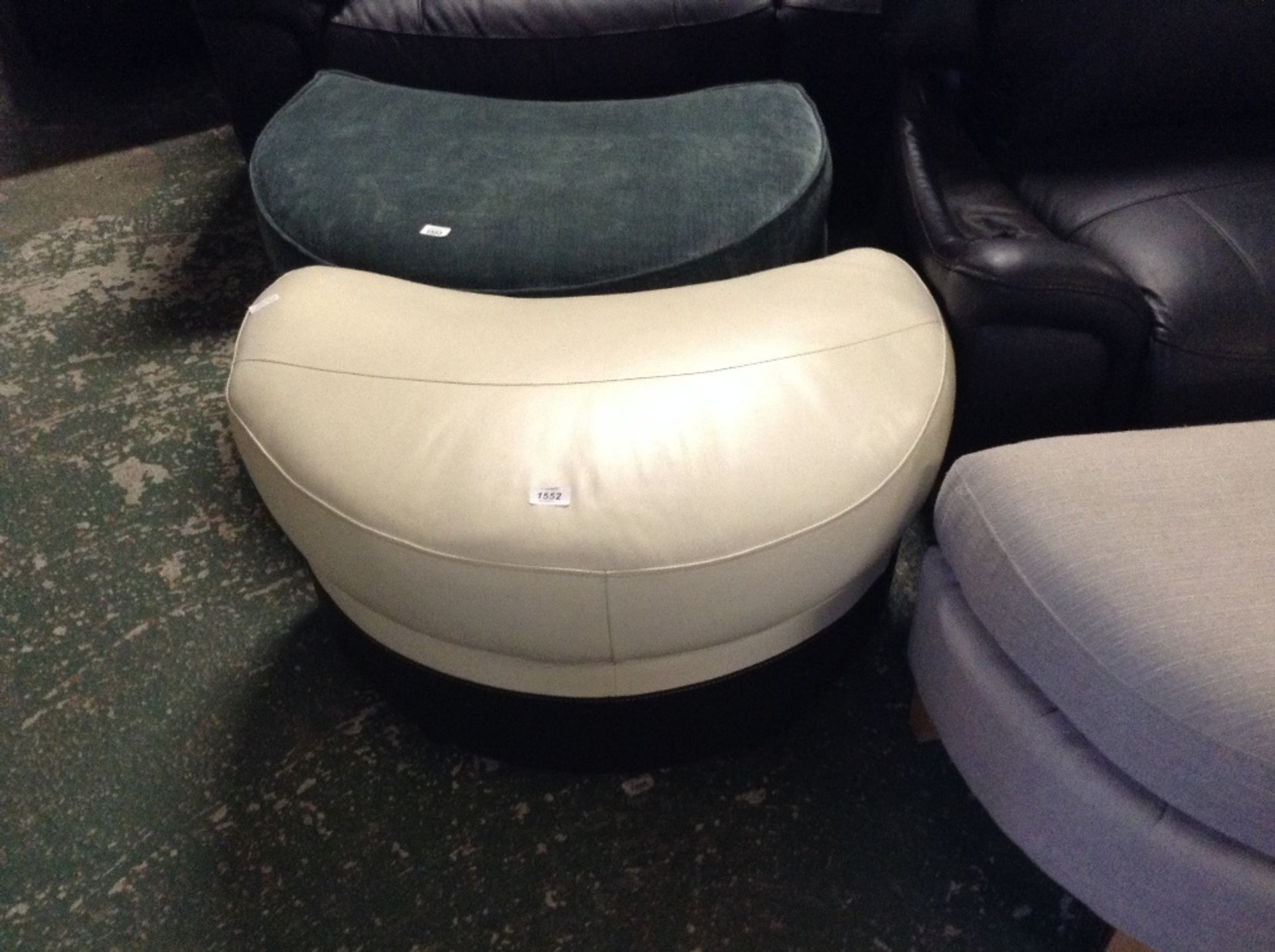 CREAM AND BROWN LEATHER HALF MOON FOOTSTOOL