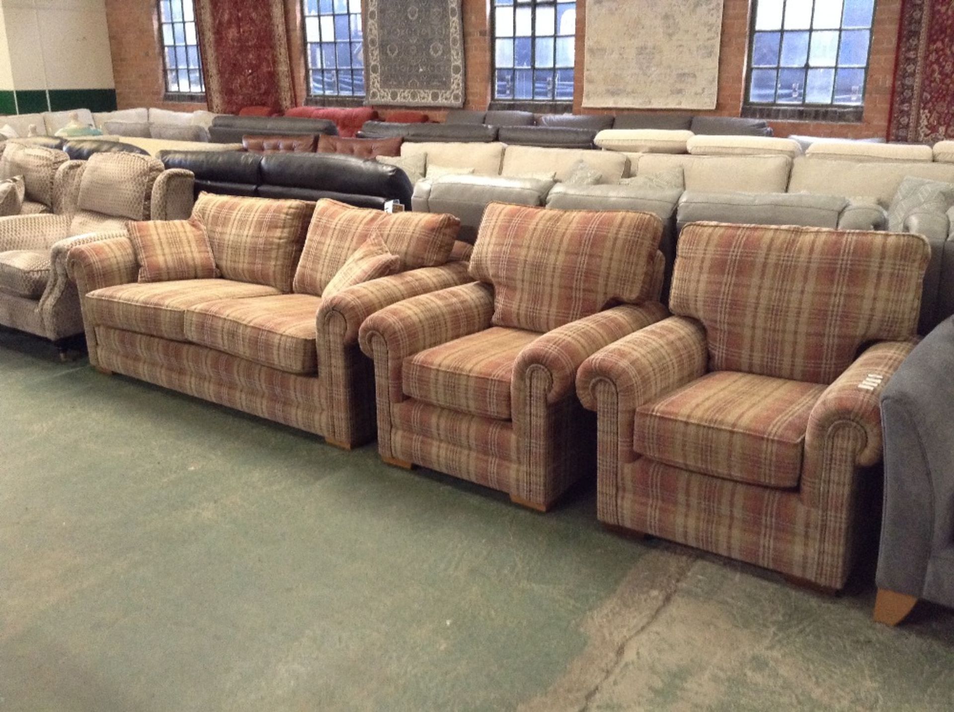 TARTAN 3 SEATER SOFA AND 2 CHAIRS (TR000994 WO0317