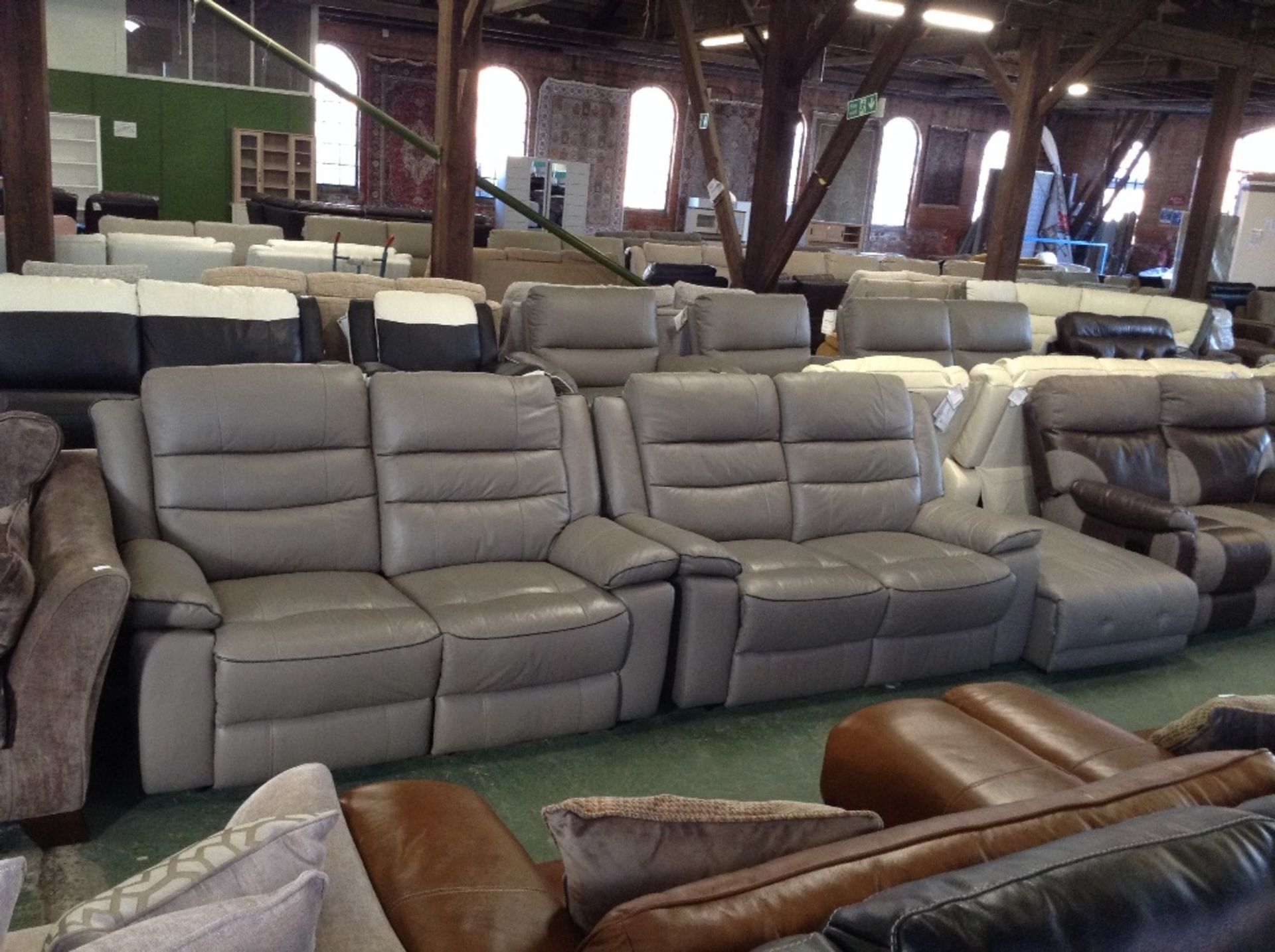 GREY LEATHER WITH BROWN BEADING ELECTRIC RECLINING