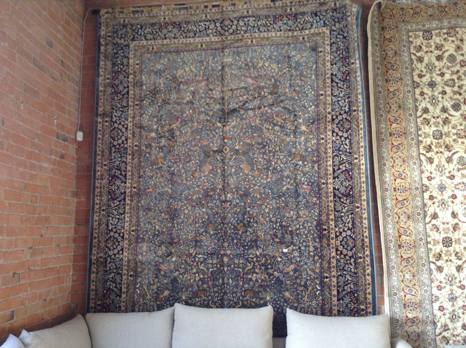 LARGE BLUE GROUND KASHMIR CARPET WITH TREE OF LIFE