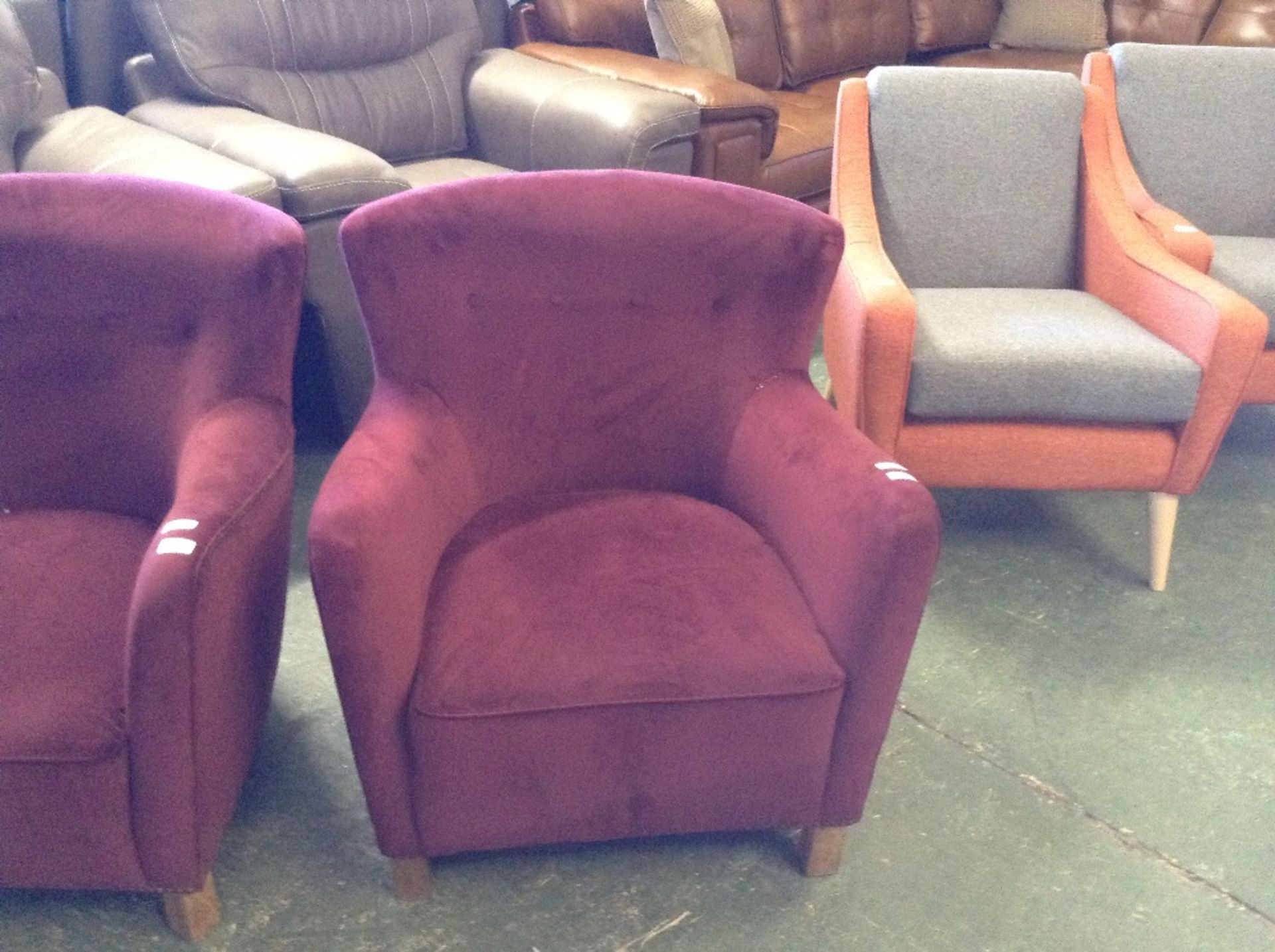 RED FABRIC STUDDED CHAIR (slight stitching fault o