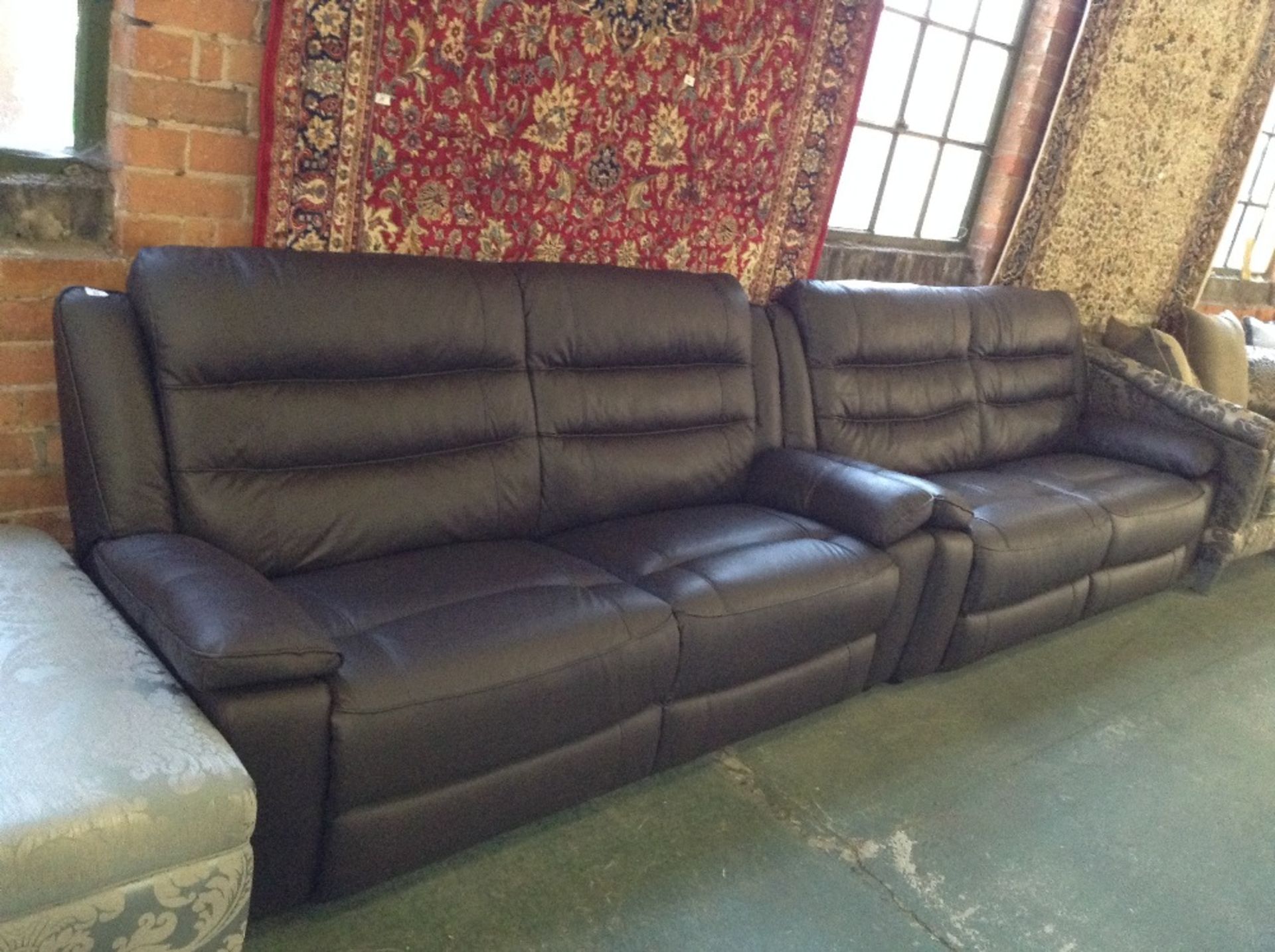 2 x BROWN LEATHER WITH DARK BROWN BEADING 3 SEATER