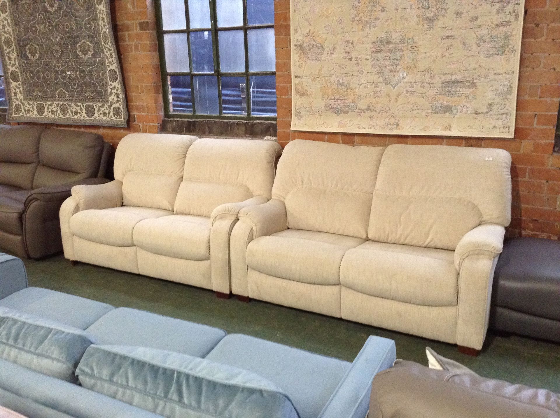 2 x NATURAL HIGH BACK 2.5 SEATER SOFAS (TR000993 W
