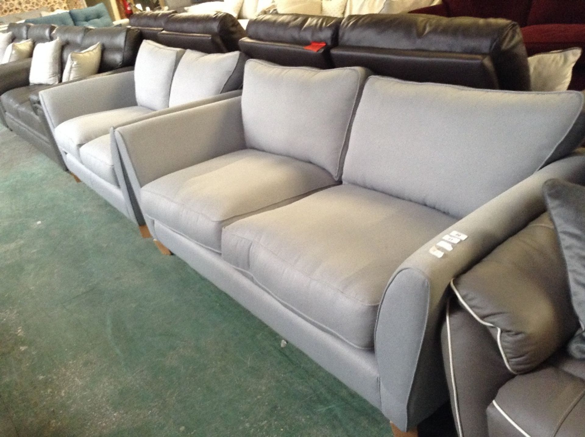SKY BLUE 3 SEATER SOFA AND 2 SEATER SOFA (unwrapped)