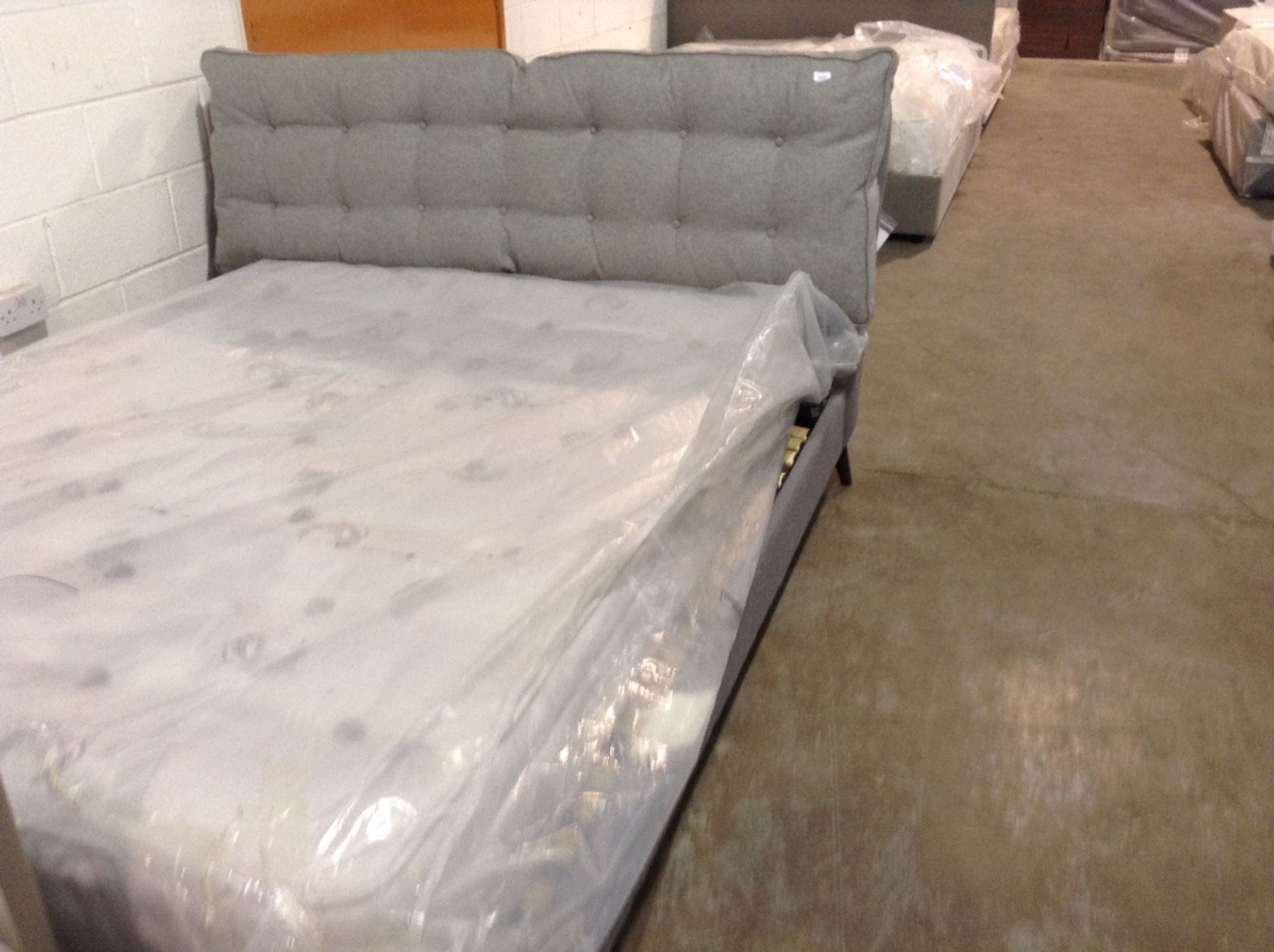 LIGHT GREY AND DARK GREY UPHOLSTERED 6 FT BED FRAM