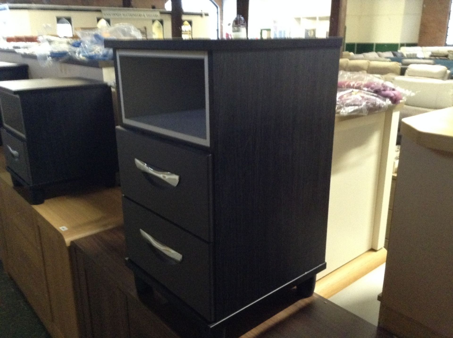 BLACK AND SOFT GREY 2 DRAWER BEDSIDE CHEST (retu