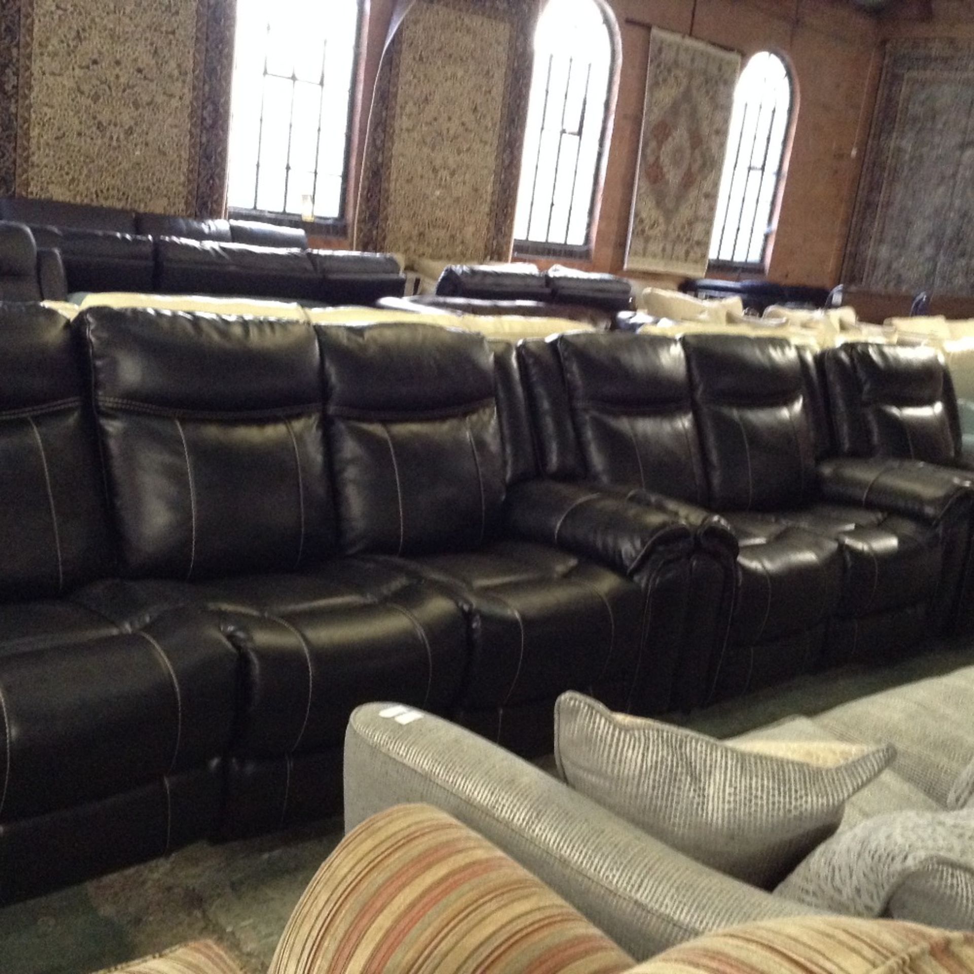 BLACK ENDURANCE LEATHER WITH WHITE STITCH MANUAL RECLINING 3 SEATER SOFA 2 SEATER SOFA AND CHAIR (21