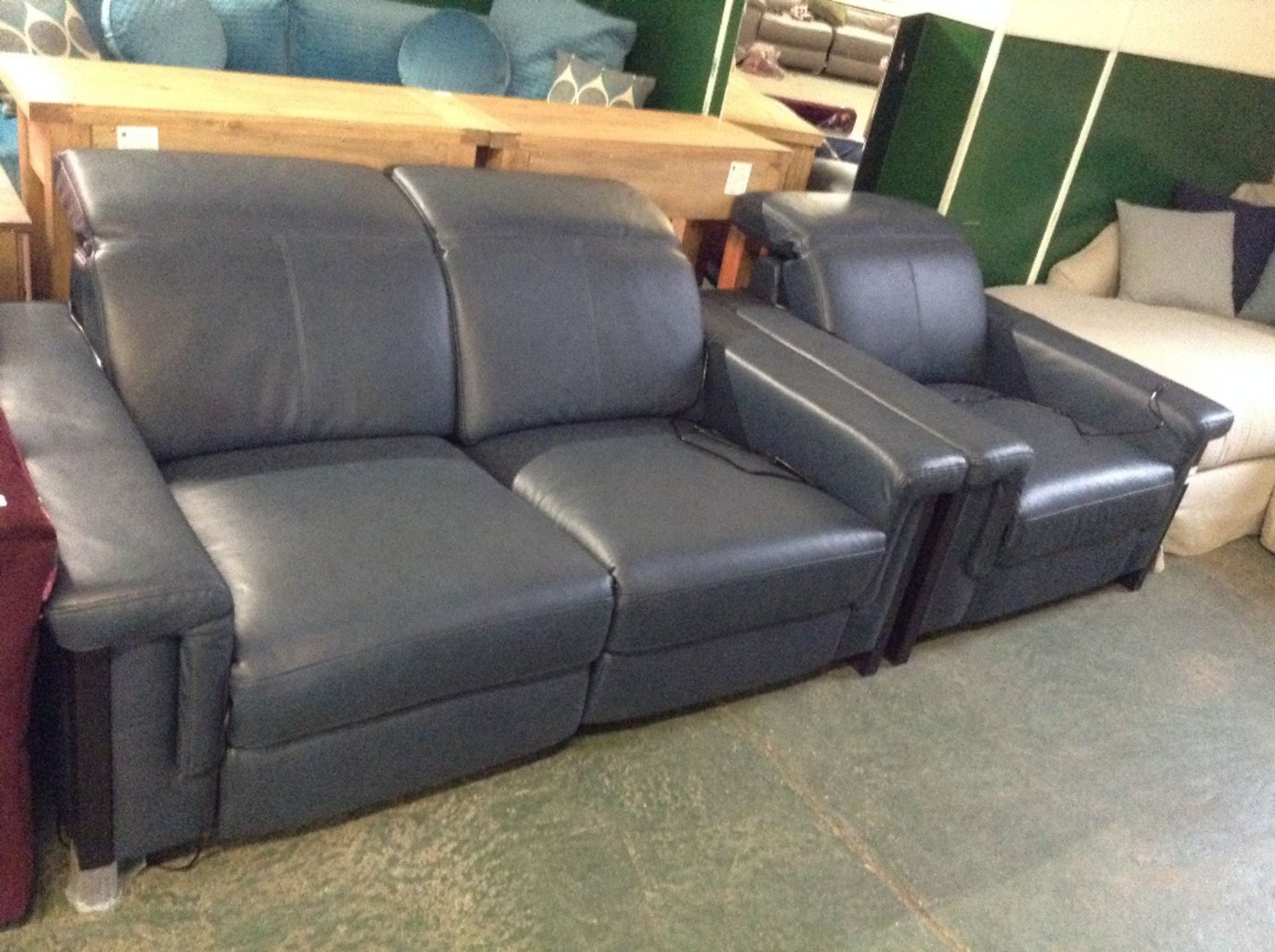 COMO BLUE LEATHER ELECTRIC RECLINING 2 SEATER SOFA